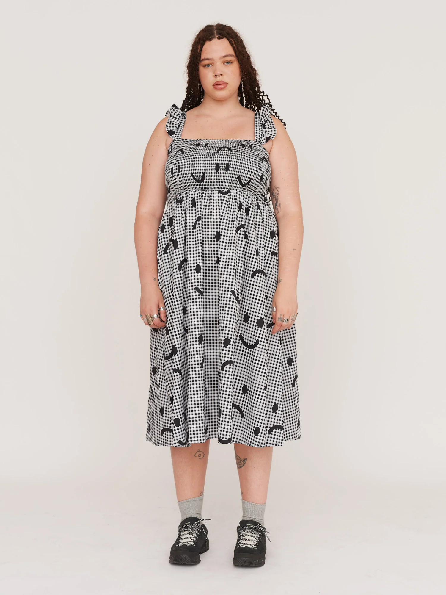 Happy Sad Gingham Shirred Dress - Image 6