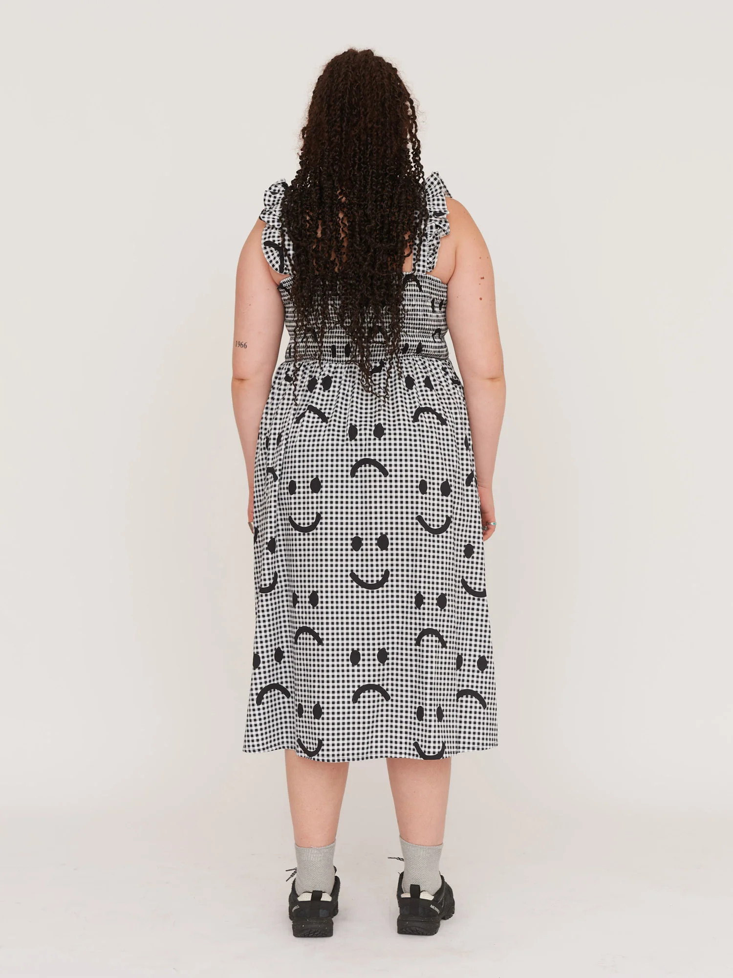 Happy Sad Gingham Shirred Dress - Image 7