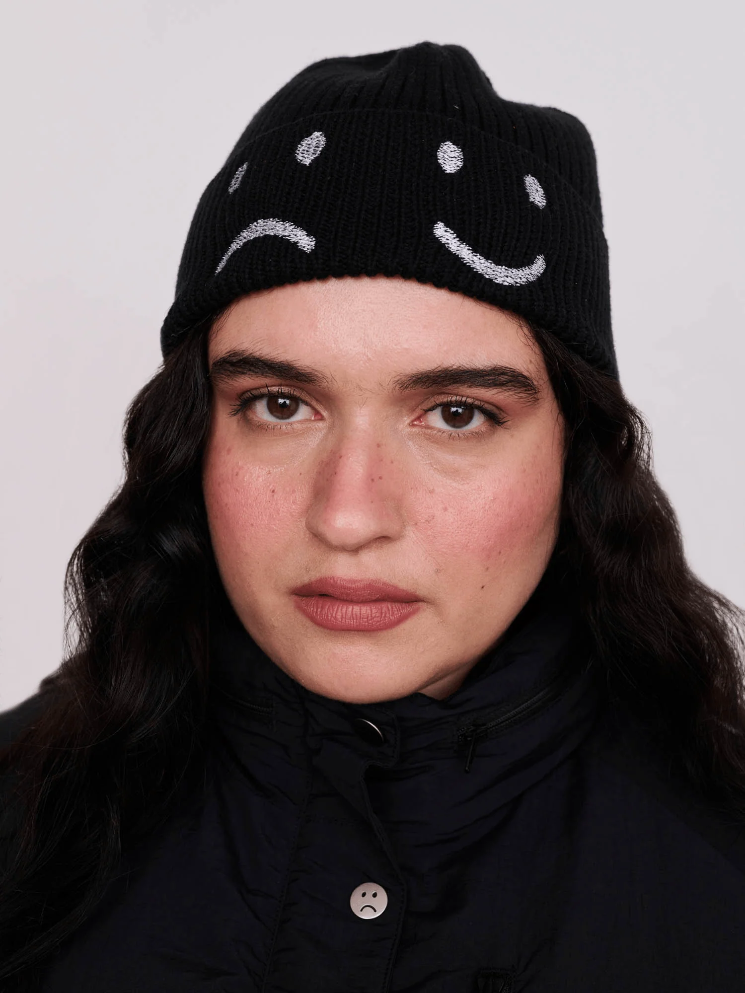 Happy Sad Knit Beanie Hat - Image 3