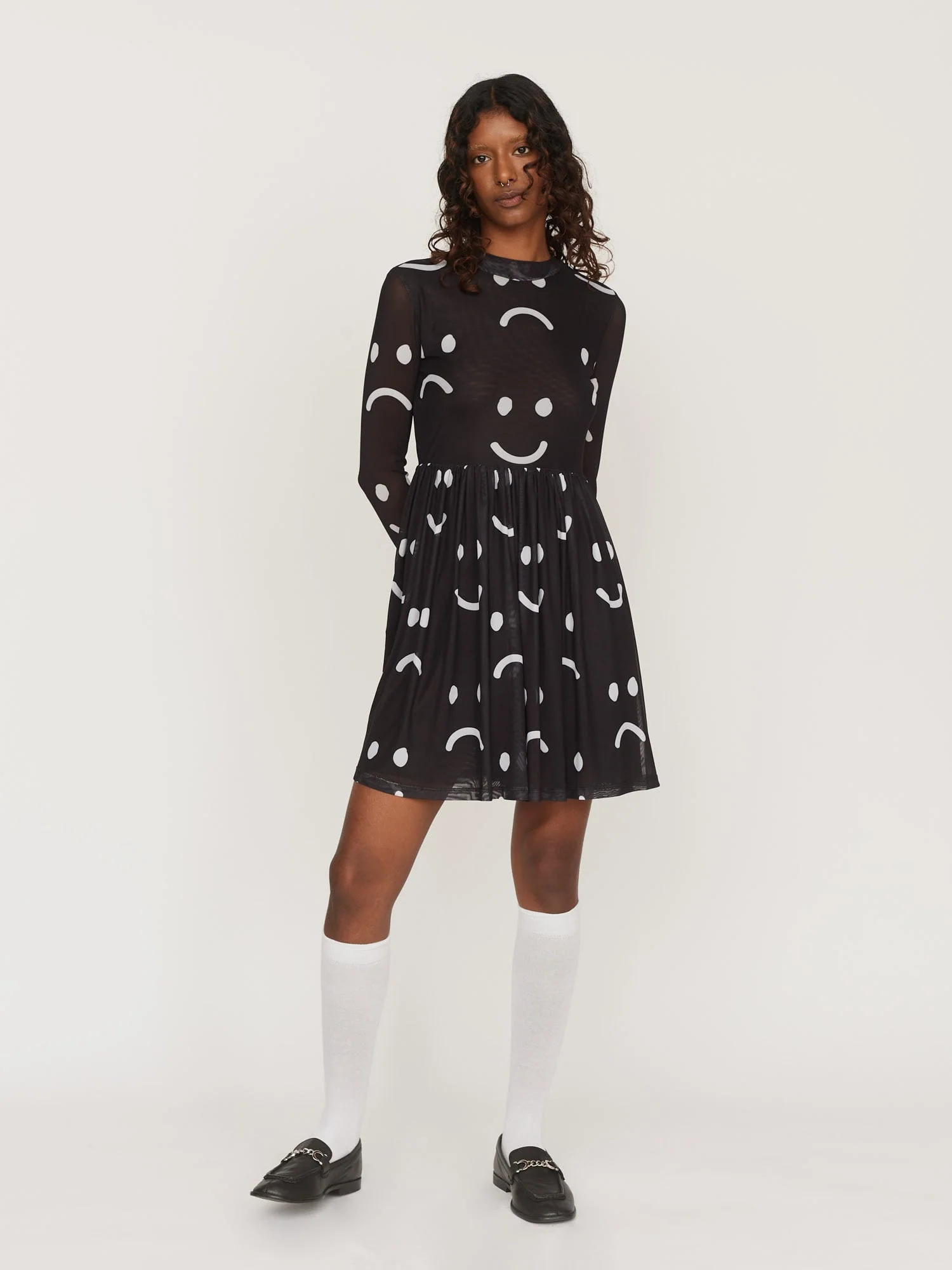 Happy Sad Mesh Smock Mini Dress