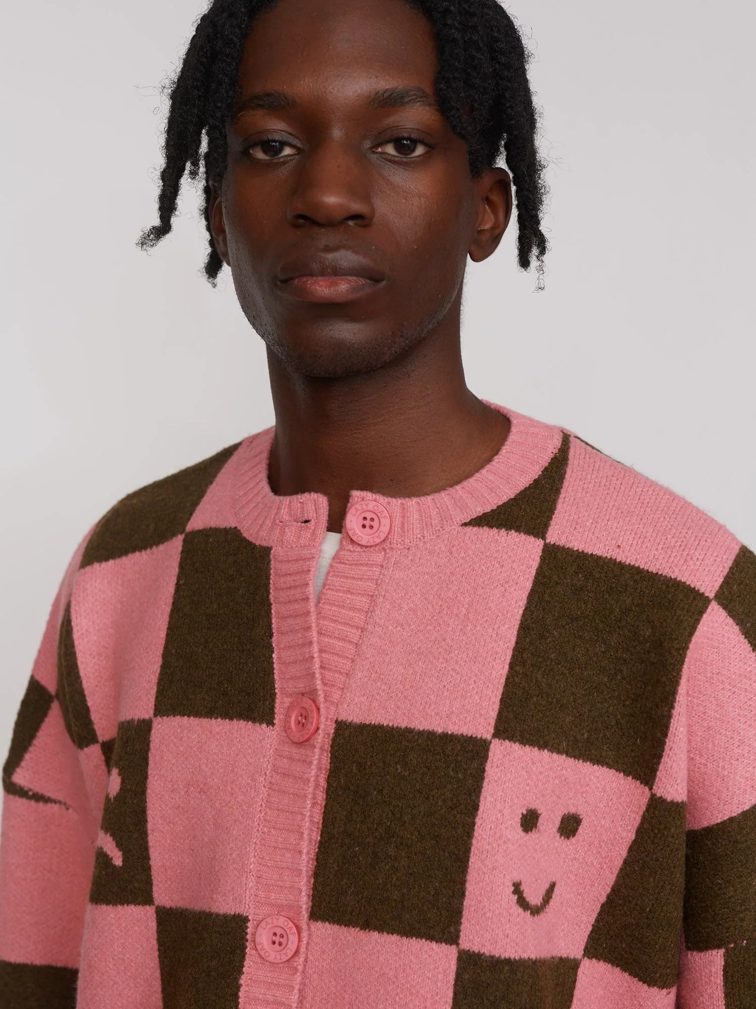 Happy Sad Pink & Khaki Checkerboard Cardigan - Image 8