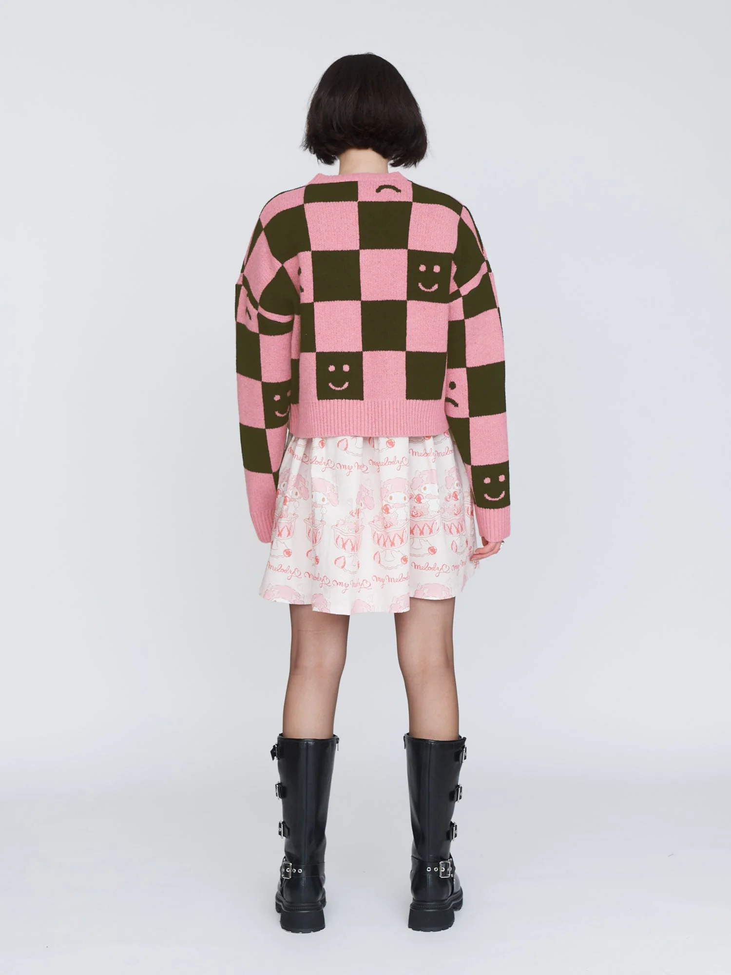 Happy Sad Pink & Khaki Checkerboard Cardigan - Image 9