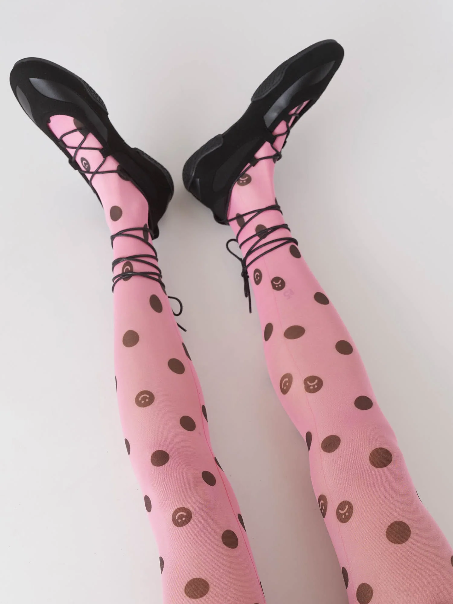 Happy Sad Pink Polka Dot Tights - Image 2