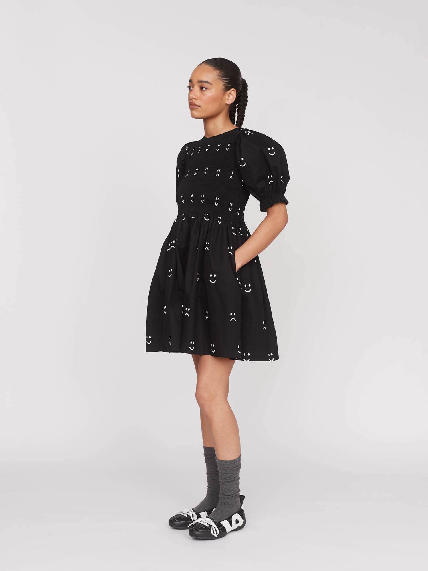 Happy Sad Shirred Mini Dress - Image 4