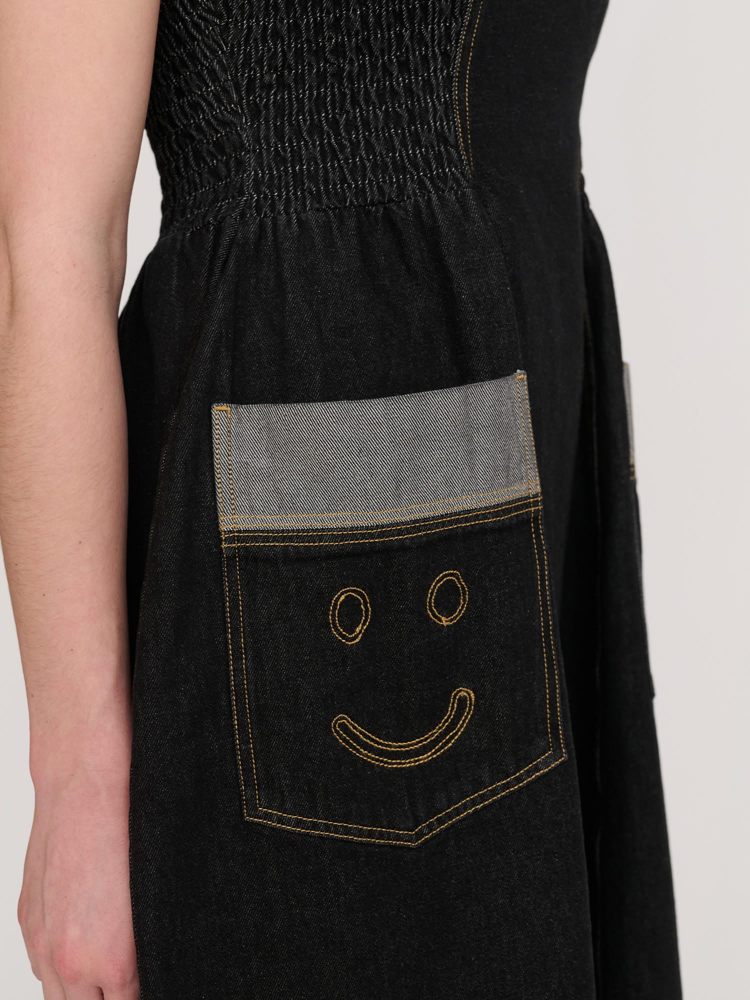 Happy Sad Sleeveless Denim Dress - Image 3