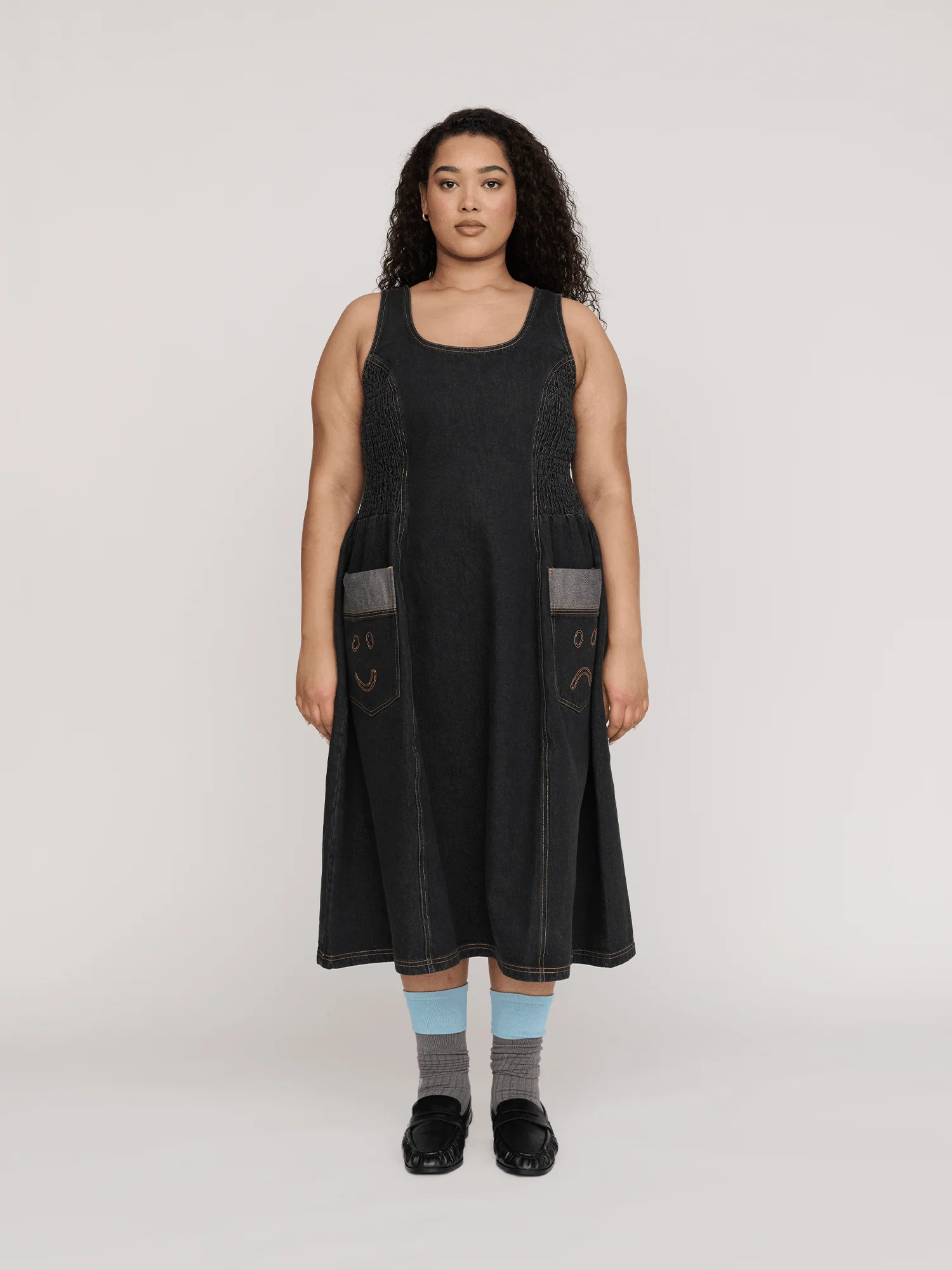 Happy Sad Sleeveless Denim Dress - Image 5