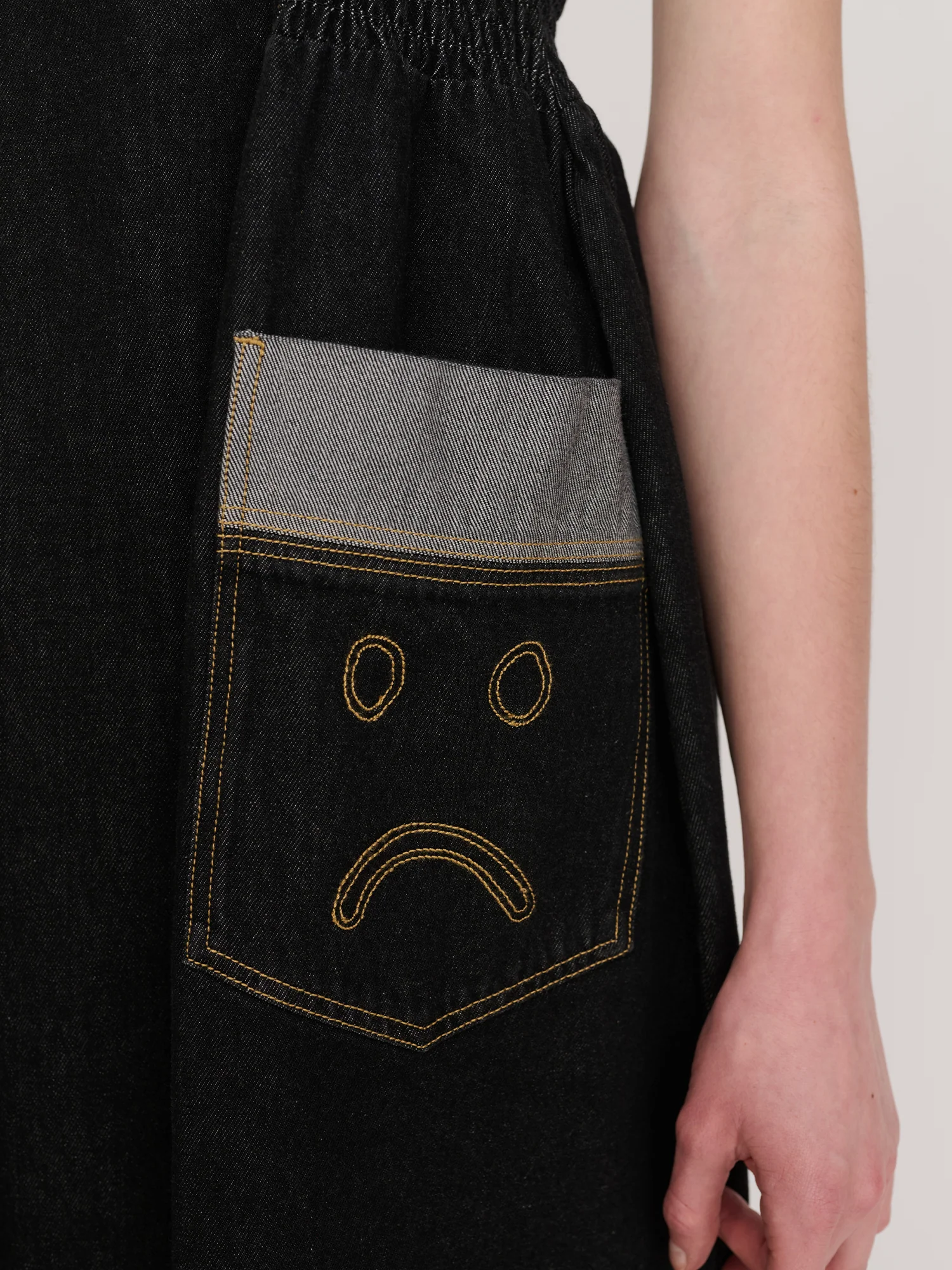 Happy Sad Sleeveless Denim Dress - Image 6