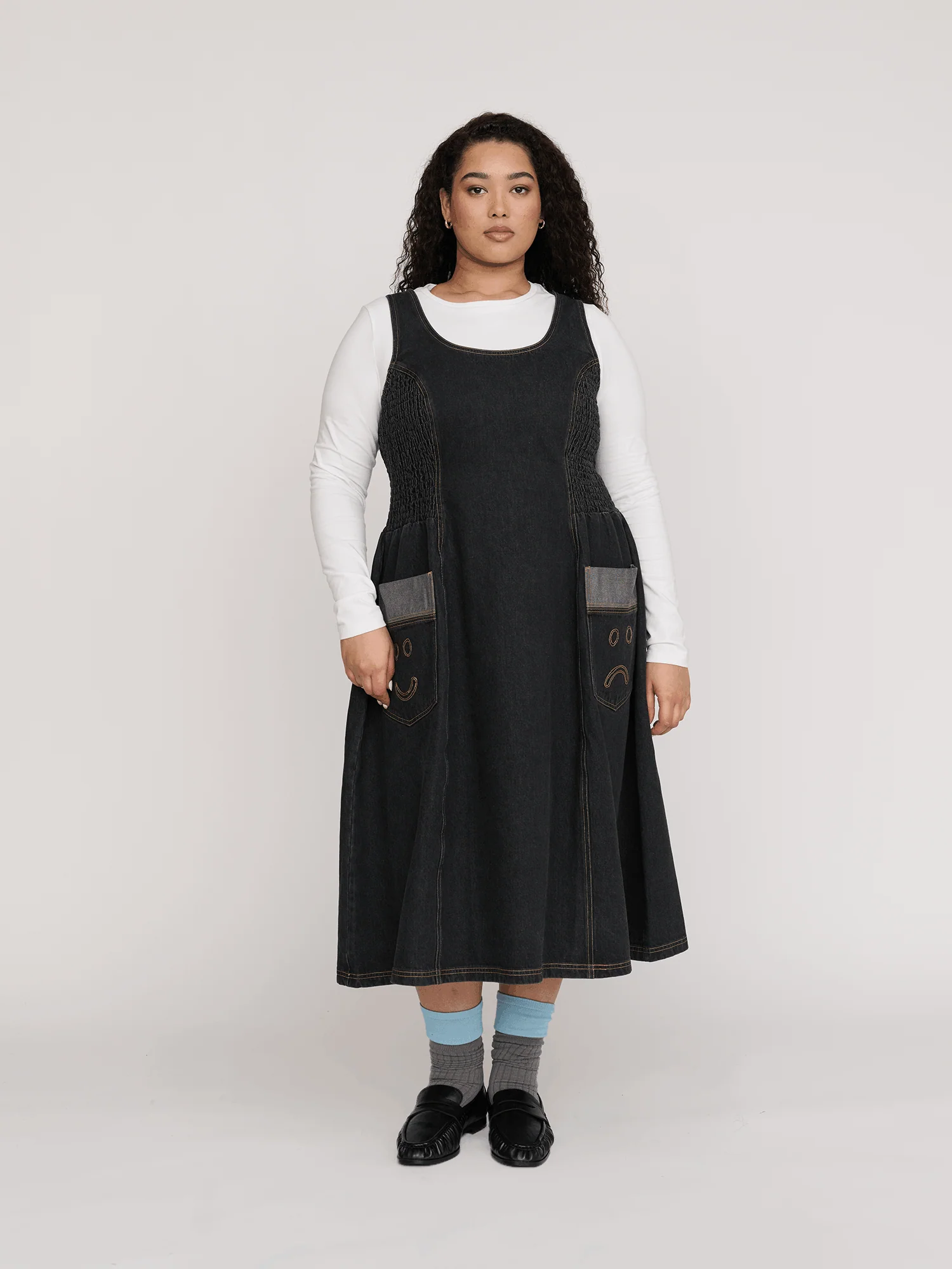 Happy Sad Sleeveless Denim Dress - Image 8