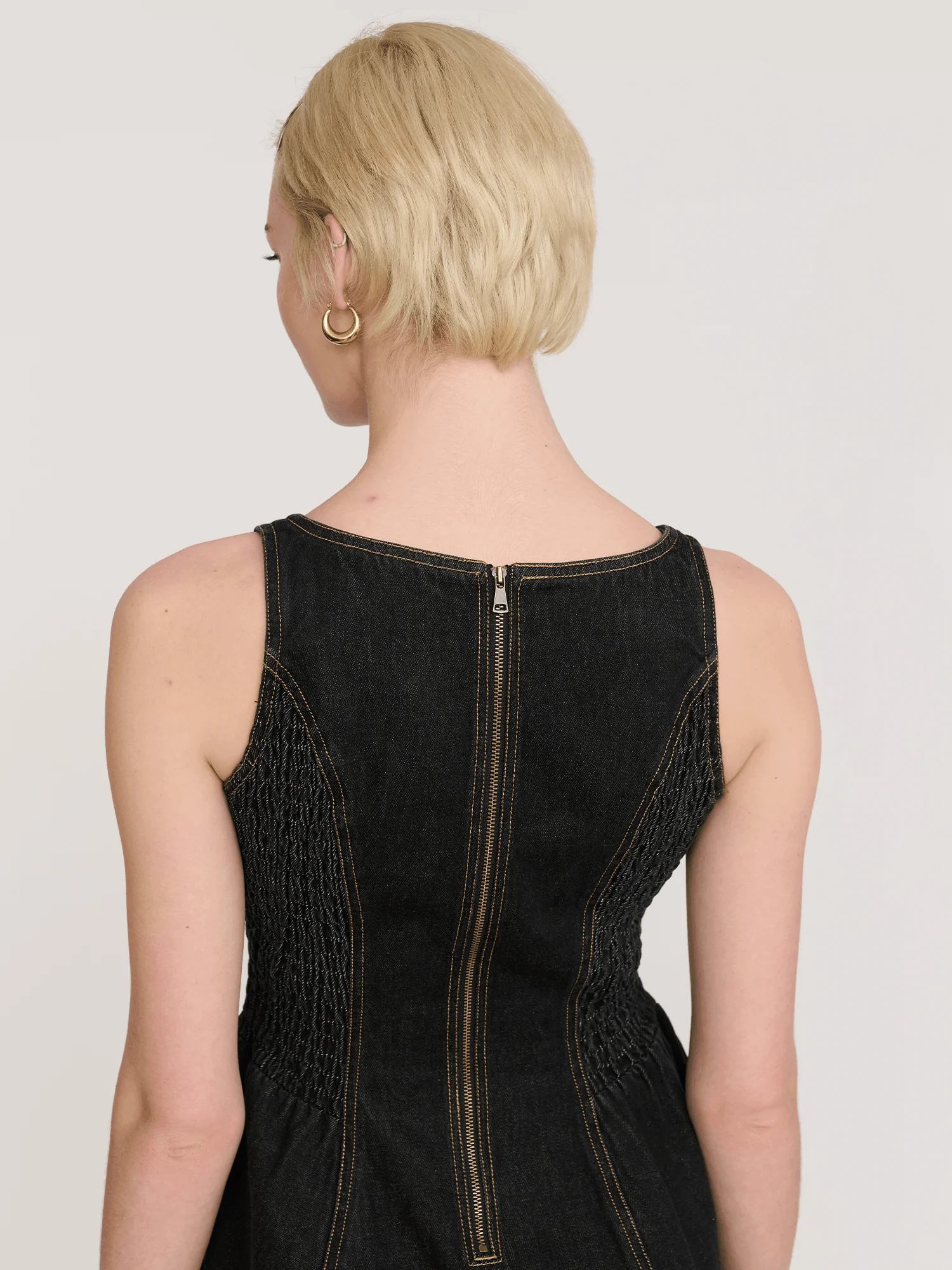 Happy Sad Sleeveless Denim Dress - Image 9