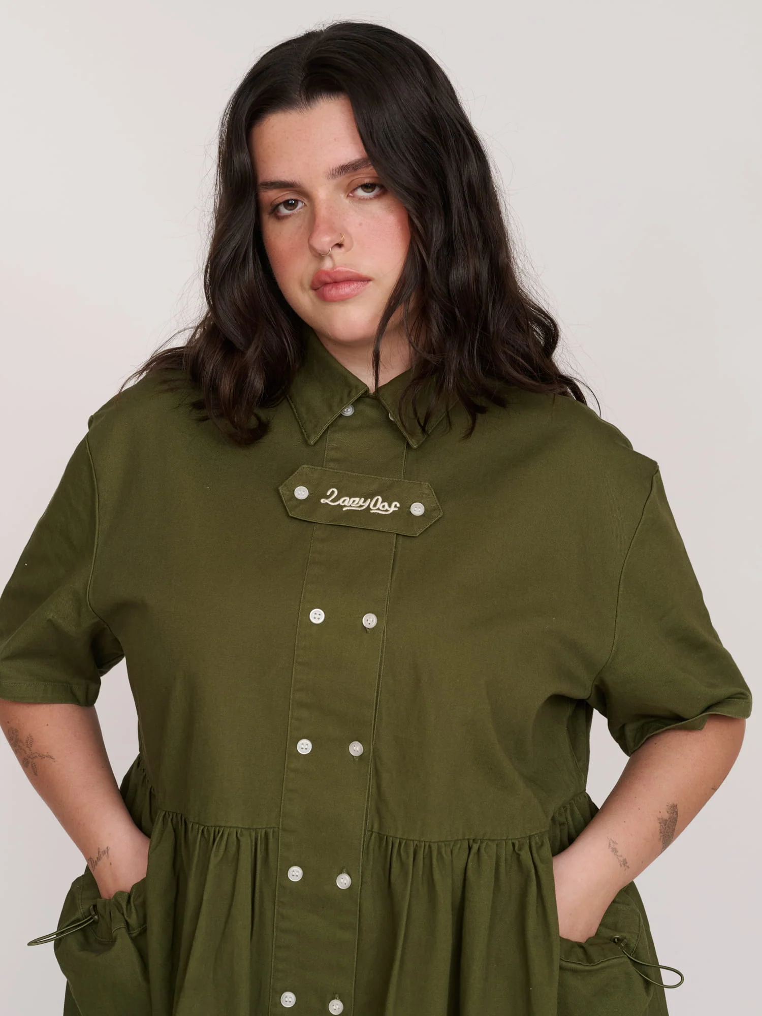 Khaki Double Breasted Utility Dress - Image 4