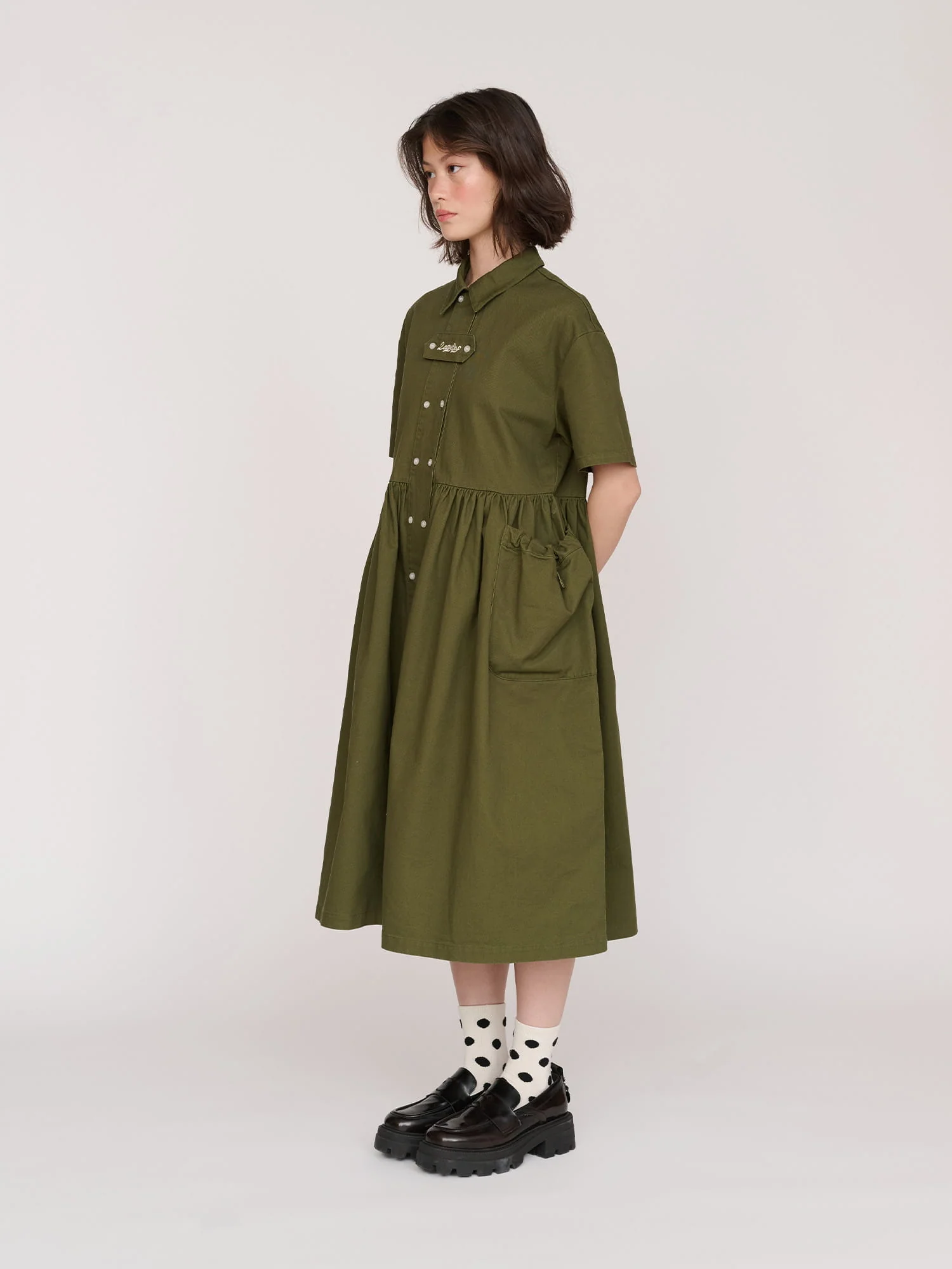 Khaki Double Breasted Utility Dress - Image 5