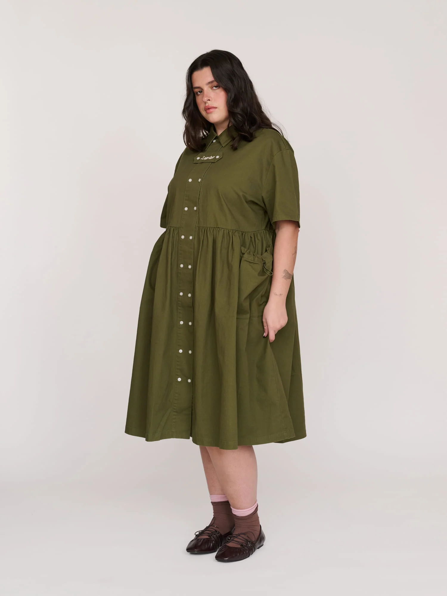 Khaki Double Breasted Utility Dress - Image 6