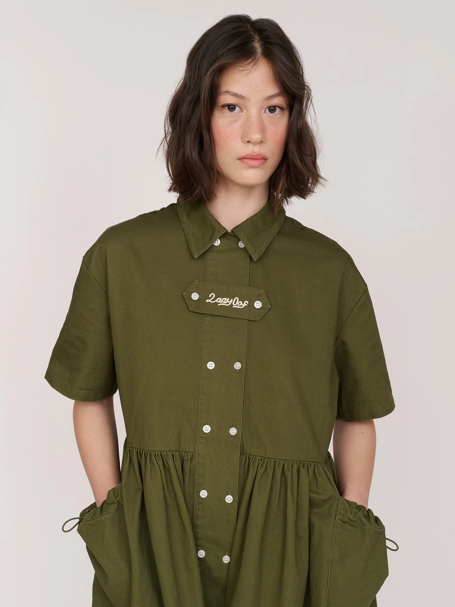 Khaki Double Breasted Utility Dress - Image 7