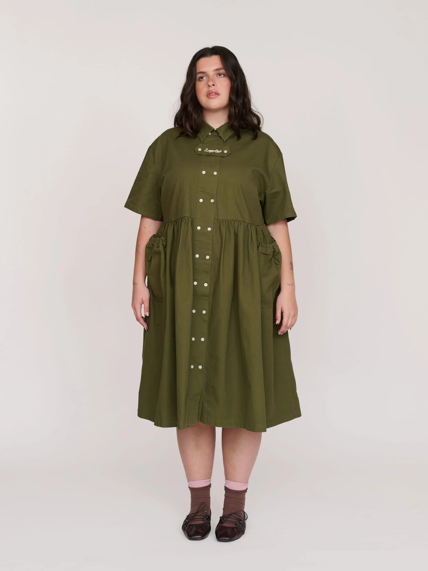 Khaki Double Breasted Utility Dress - Image 8