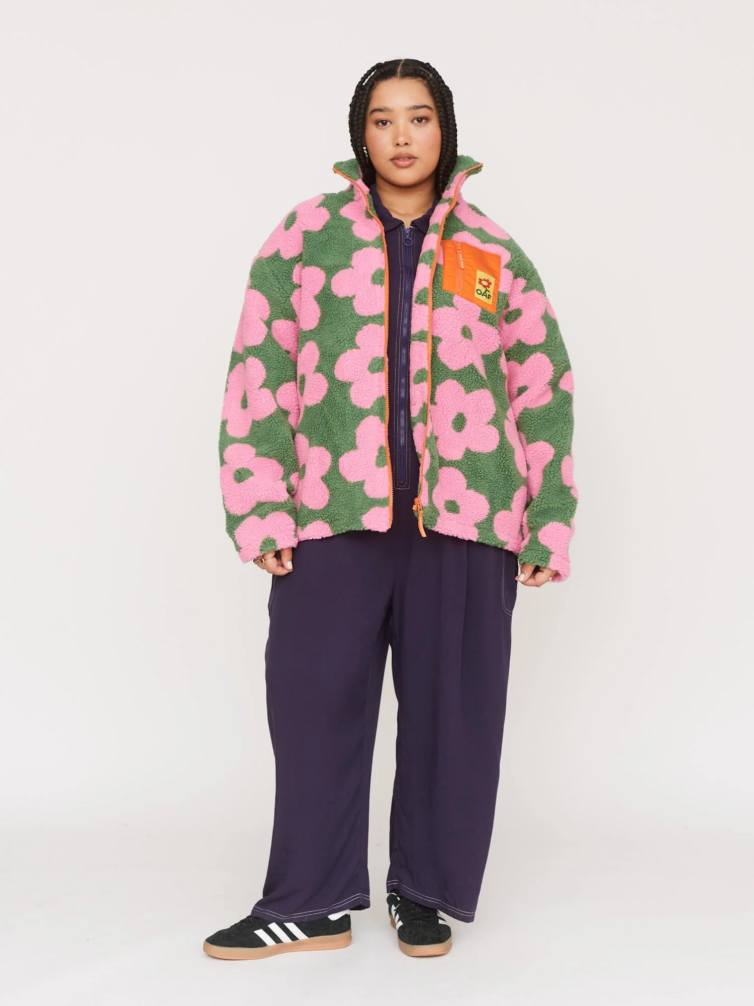 Khaki Floral Zip Through Fleece