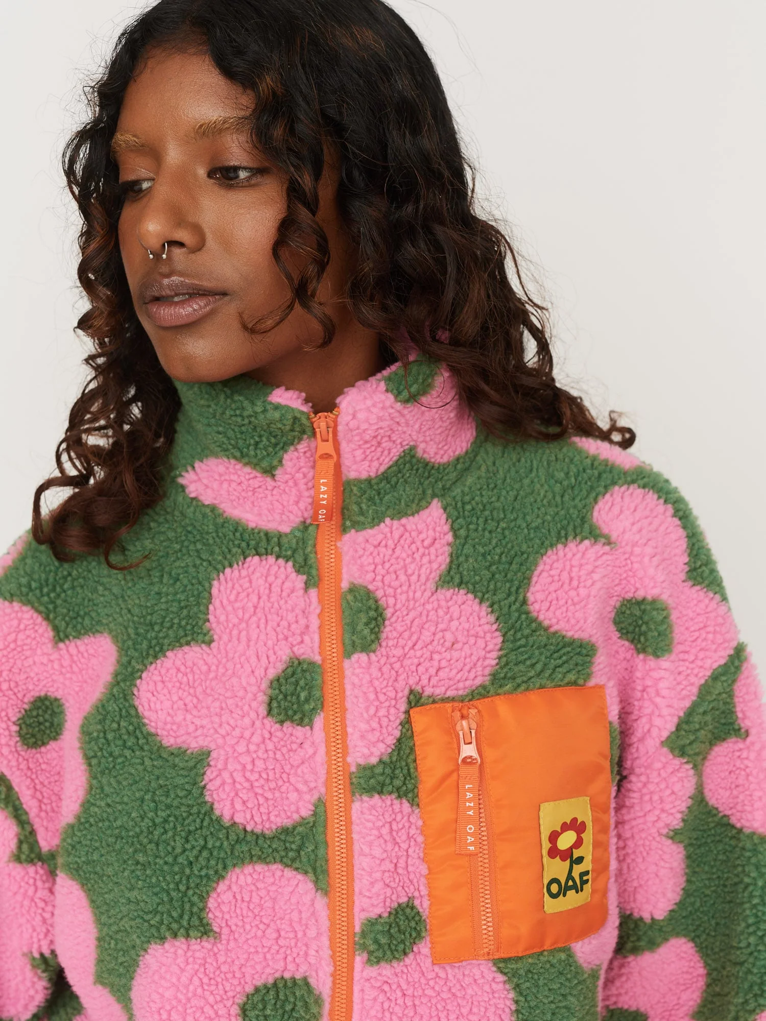 Khaki Floral Zip Through Fleece - Image 2