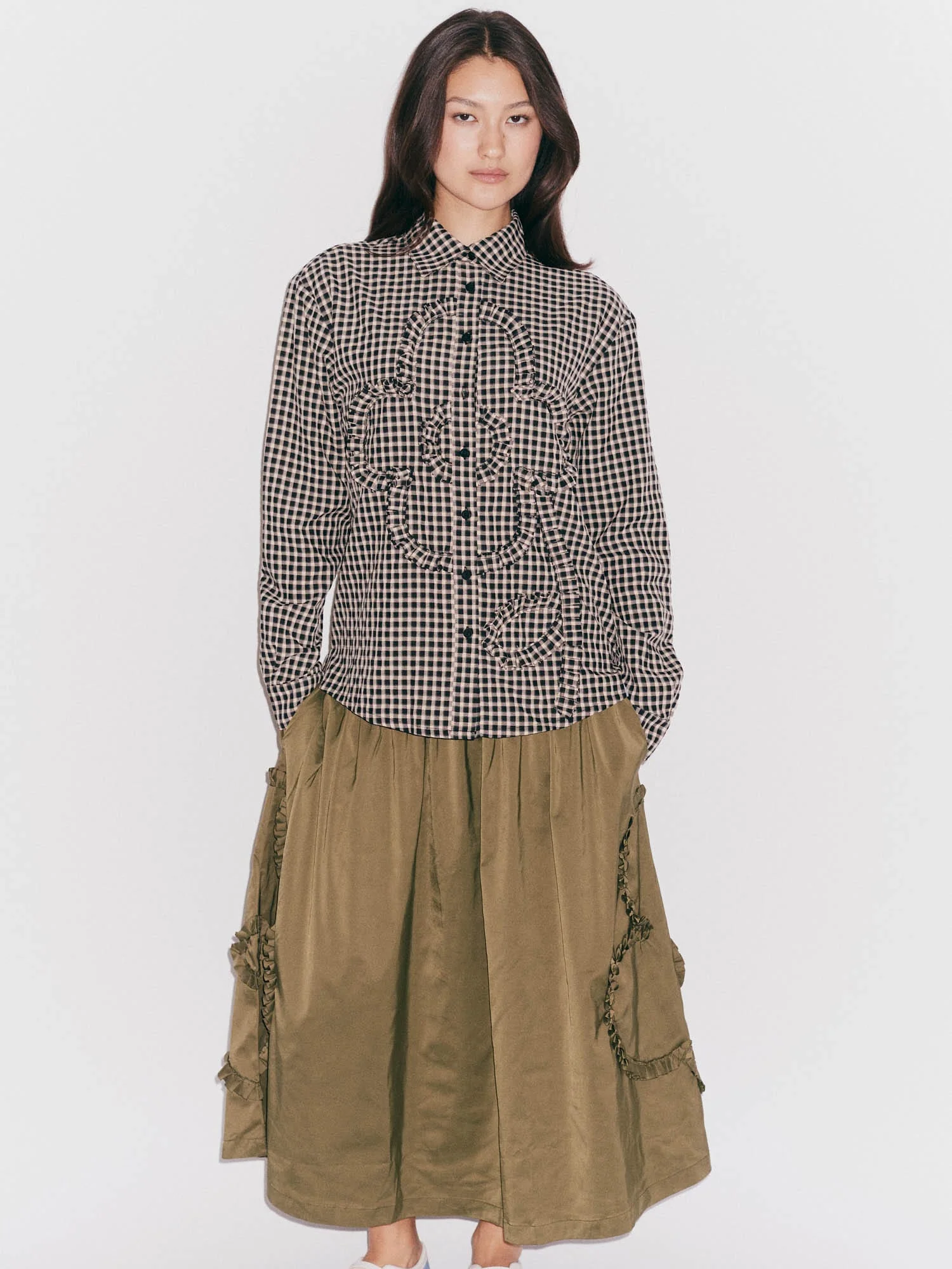 Khaki Flower Shirred Skirt - Image 3