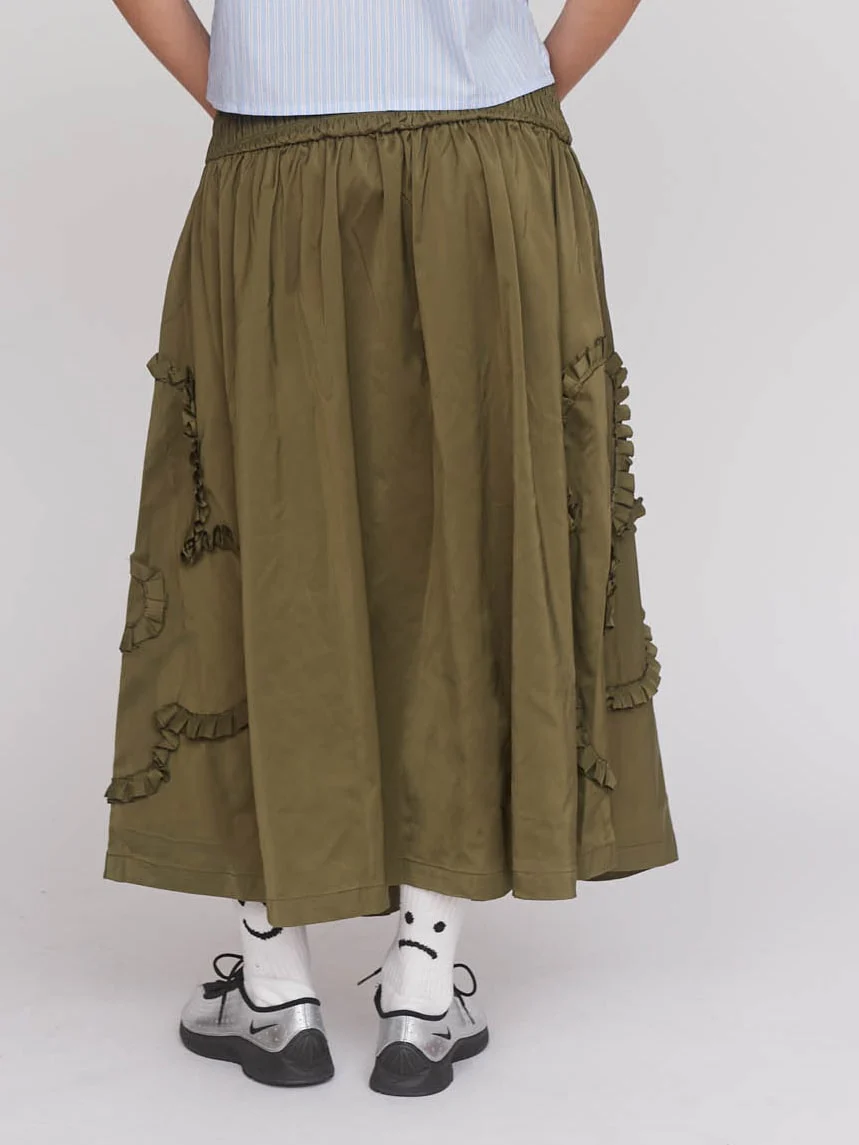 Khaki Flower Shirred Skirt - Image 5