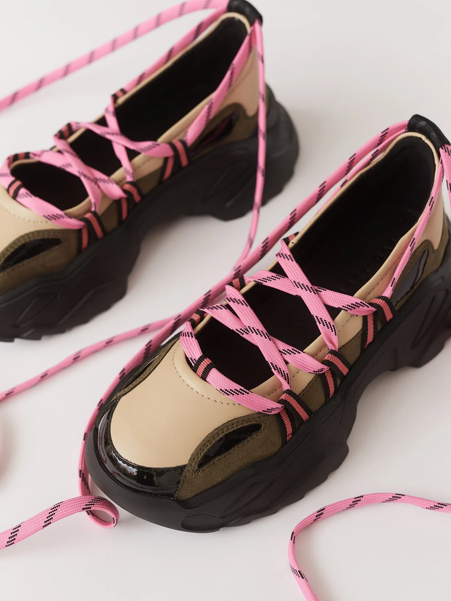 Khaki Lace Up Ballet Sneaker - Image 2