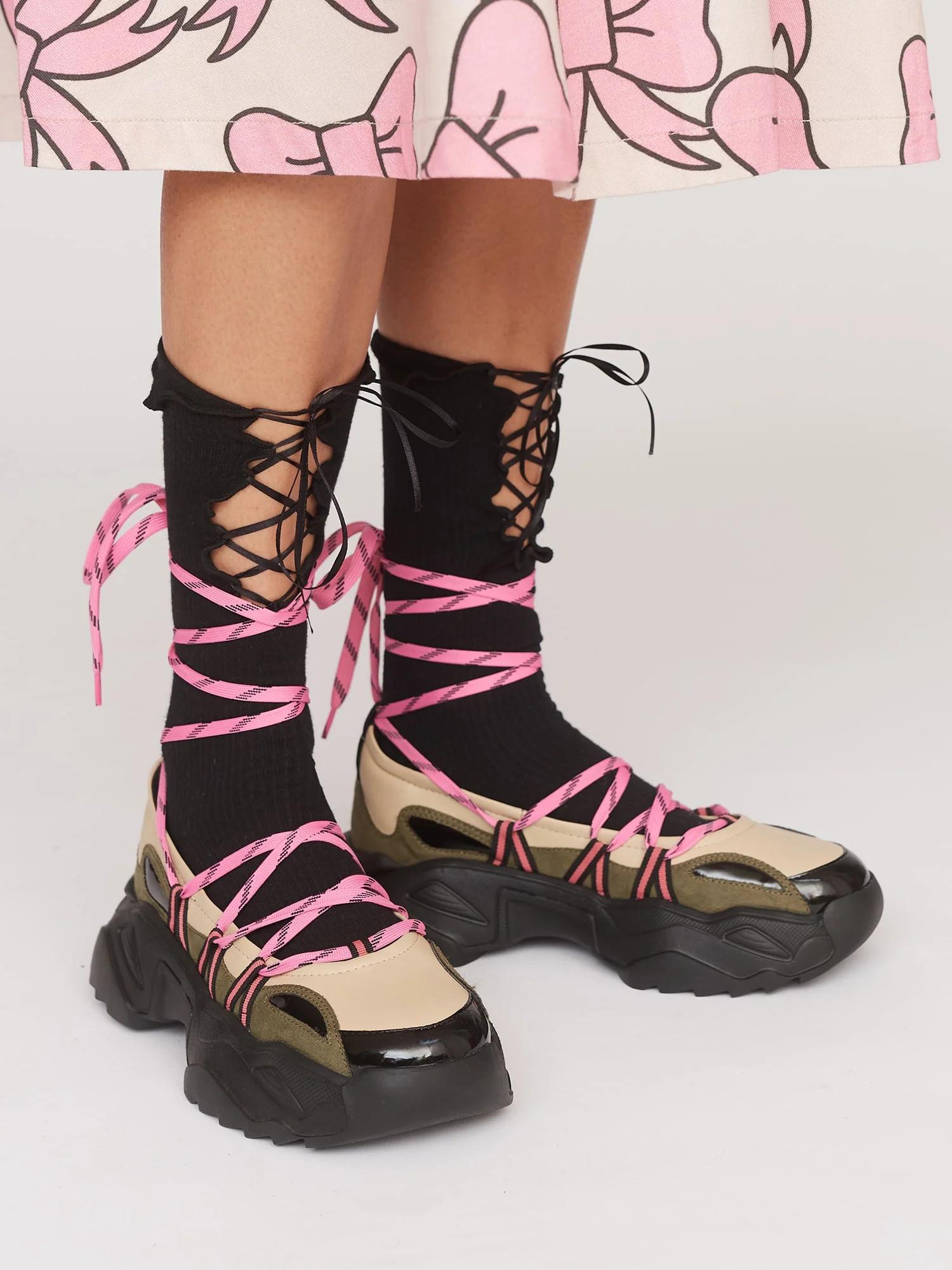 Khaki Lace Up Ballet Sneaker - Image 3