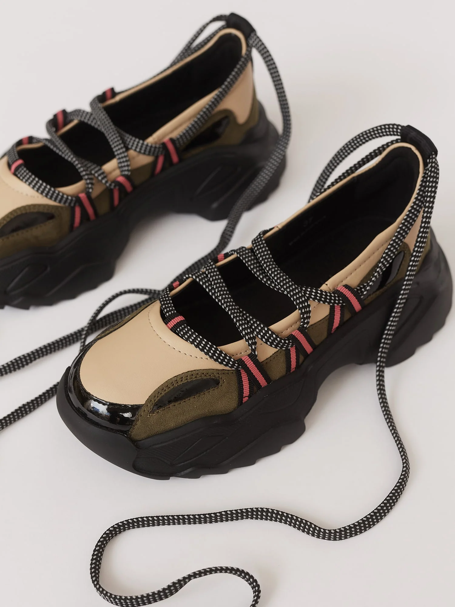 Khaki Lace Up Ballet Sneaker - Image 4