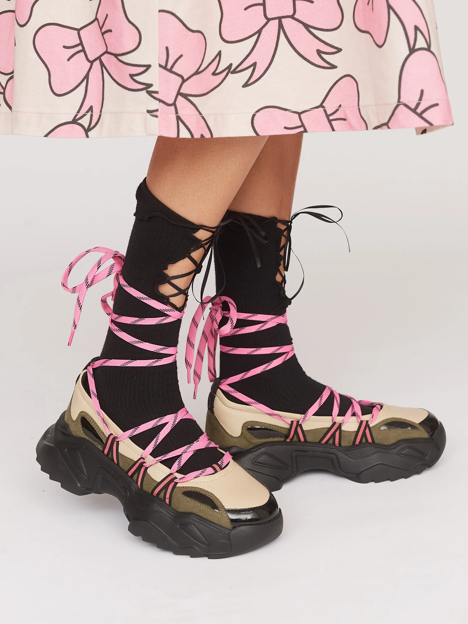 Khaki Lace Up Ballet Sneaker - Image 6