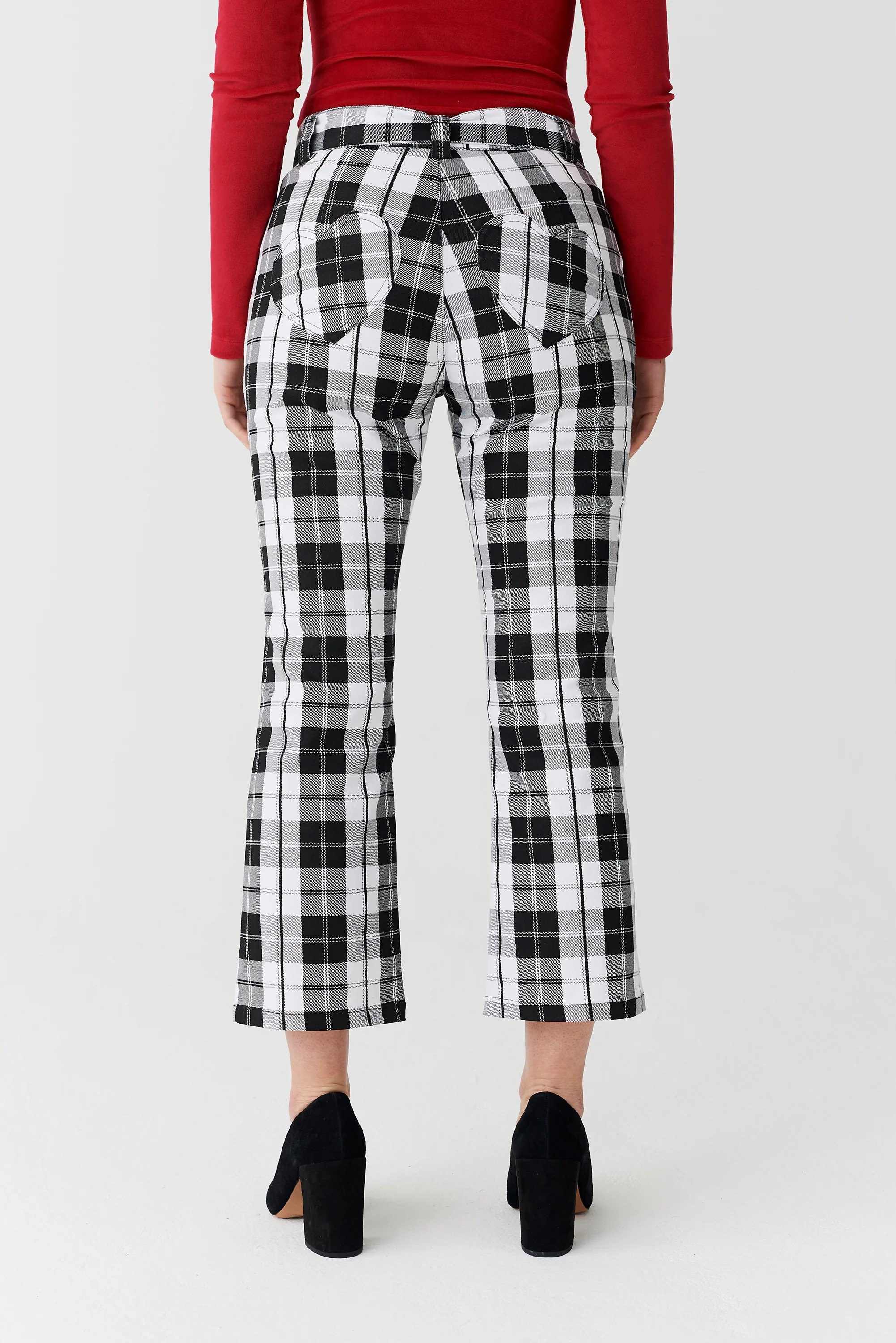Lazy Oaf Black & White Check Kick Flare Trousers - Image 3