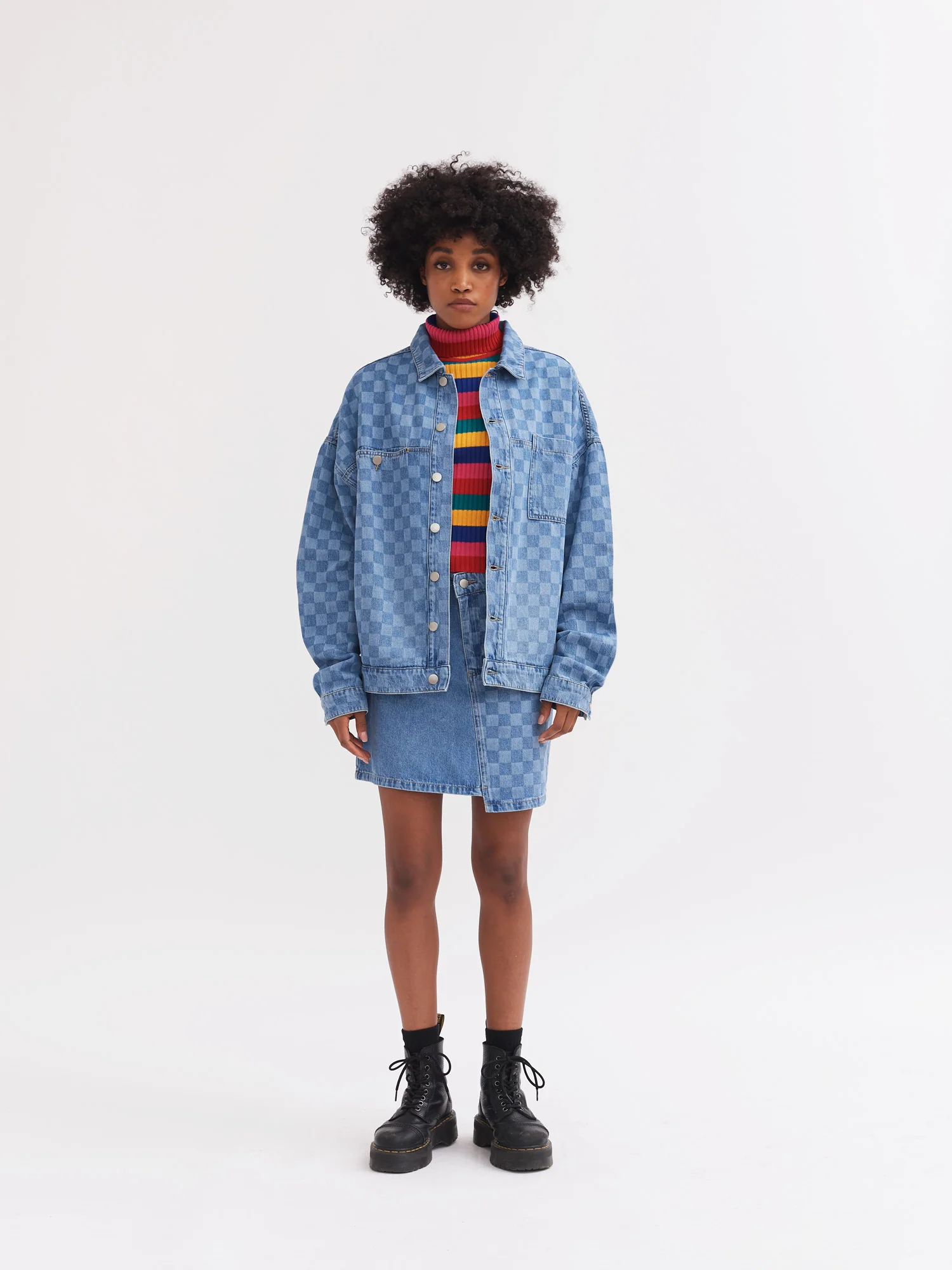 Lazy Oaf Checked Denim Work Jacket - Image 4