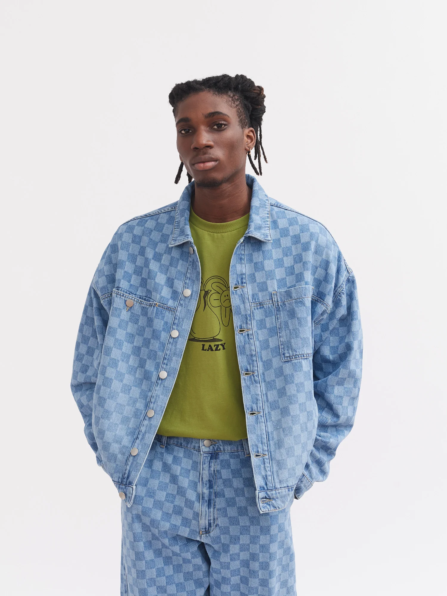 Lazy Oaf Checked Denim Work Jacket - Image 5