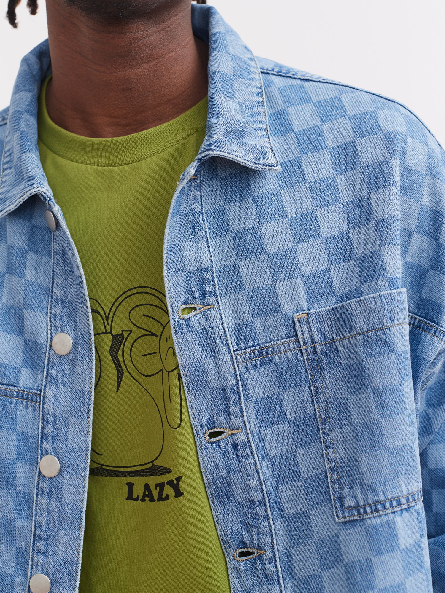Lazy Oaf Checked Denim Work Jacket - Image 7