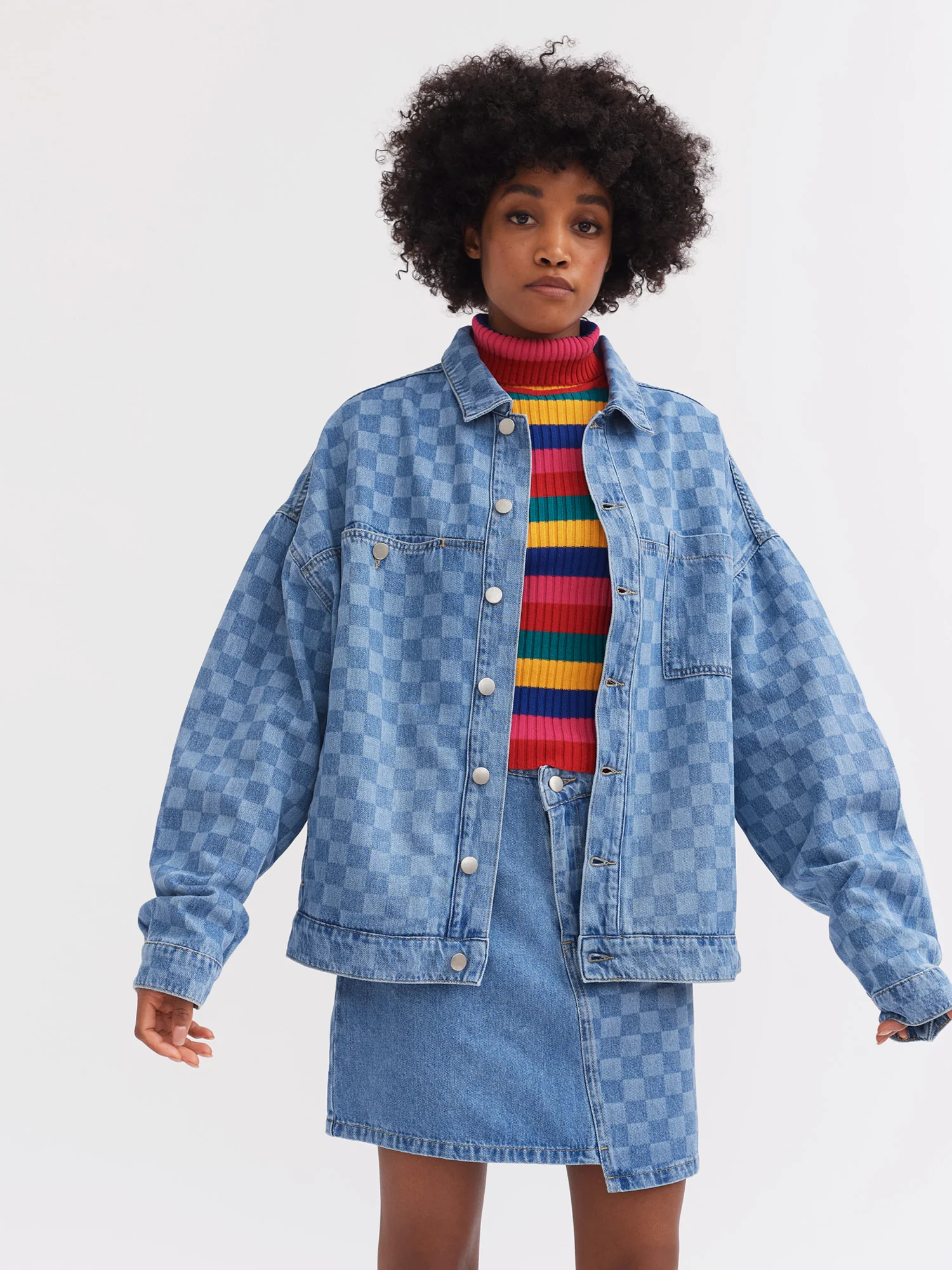 Lazy Oaf Checked Denim Work Jacket - Image 8