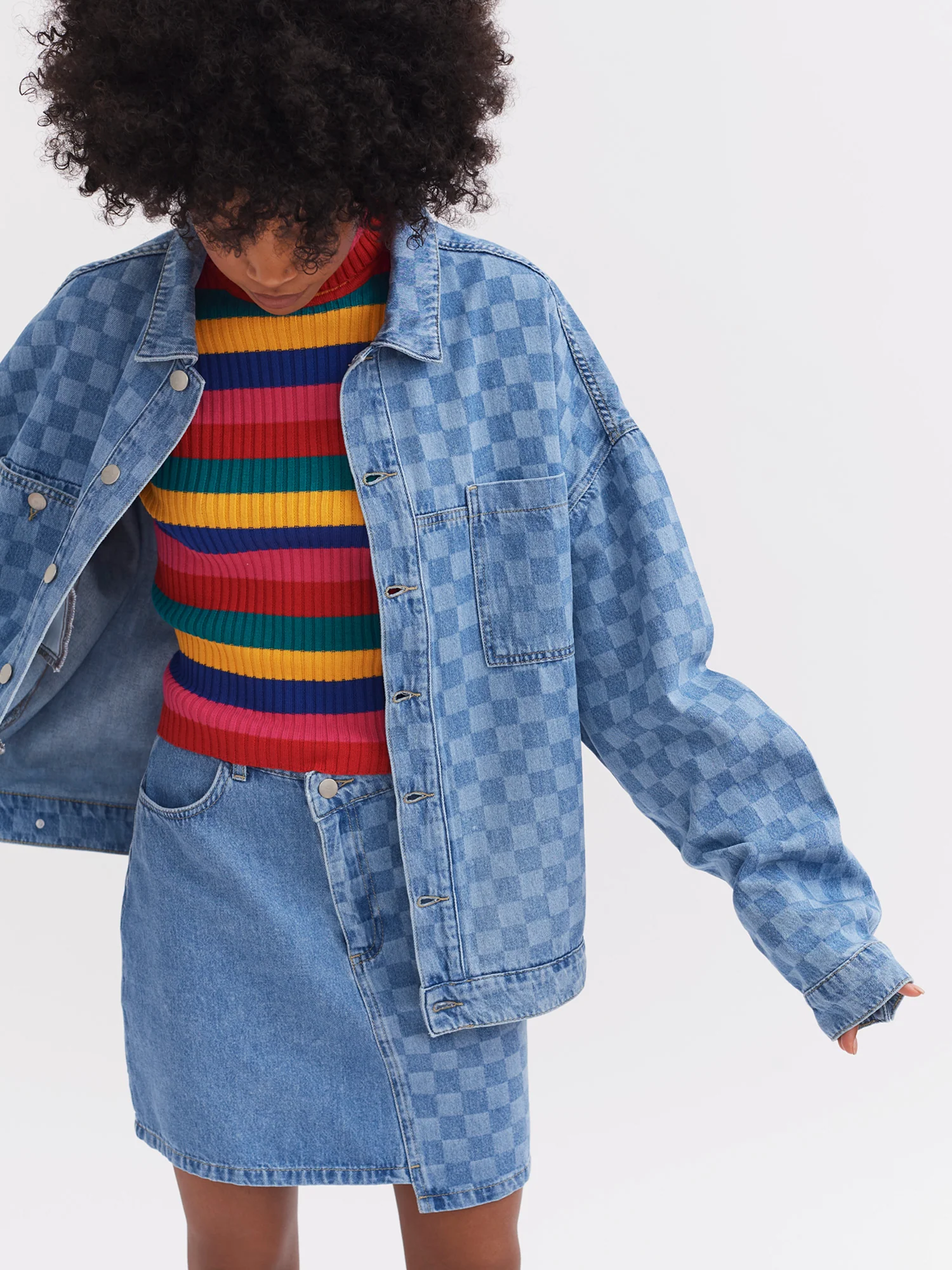 Lazy Oaf Checked Denim Work Jacket - Image 9