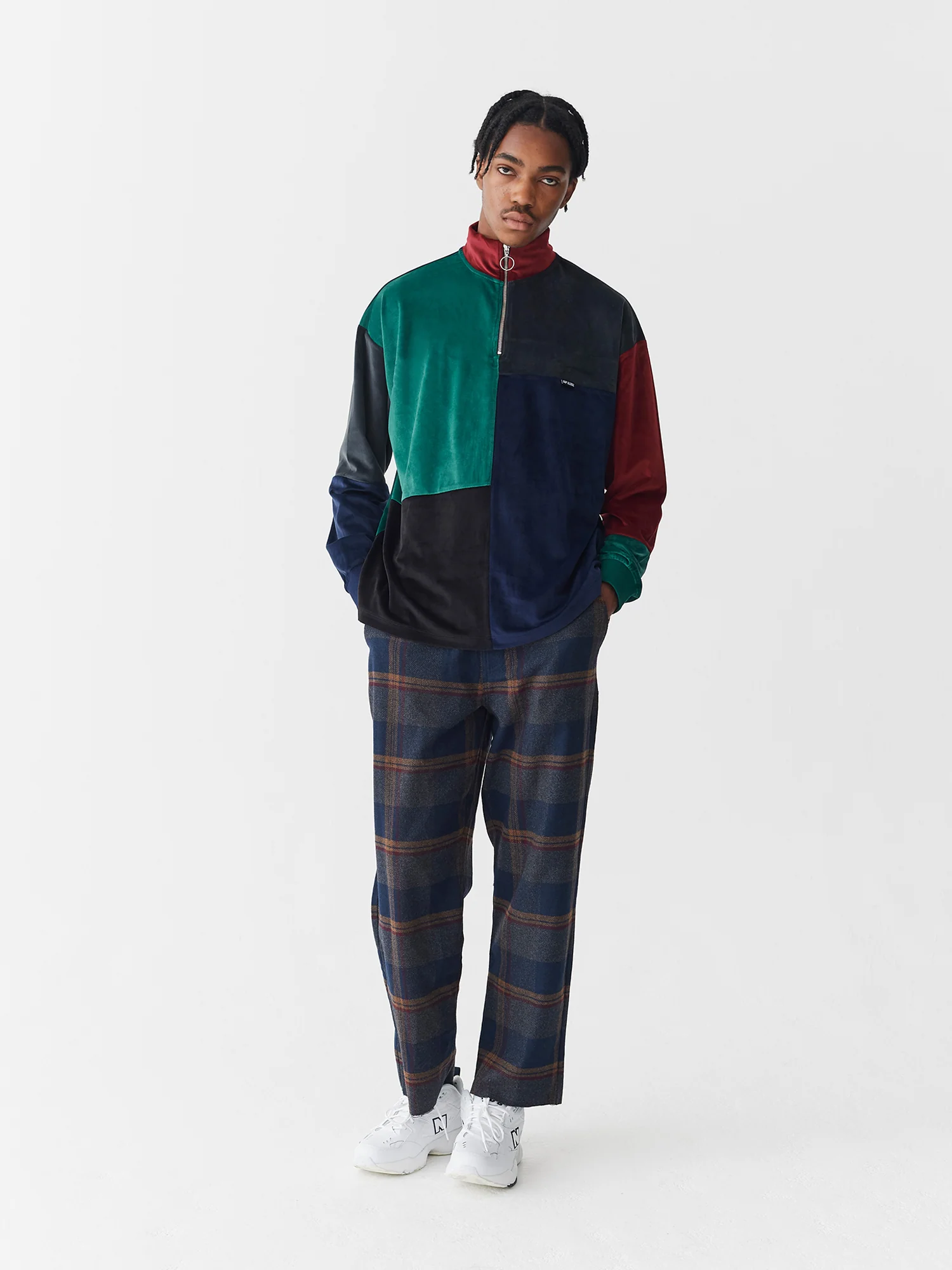 Lazy Oaf Colour Block Velour Half Zip Sweatshirt - Image 2