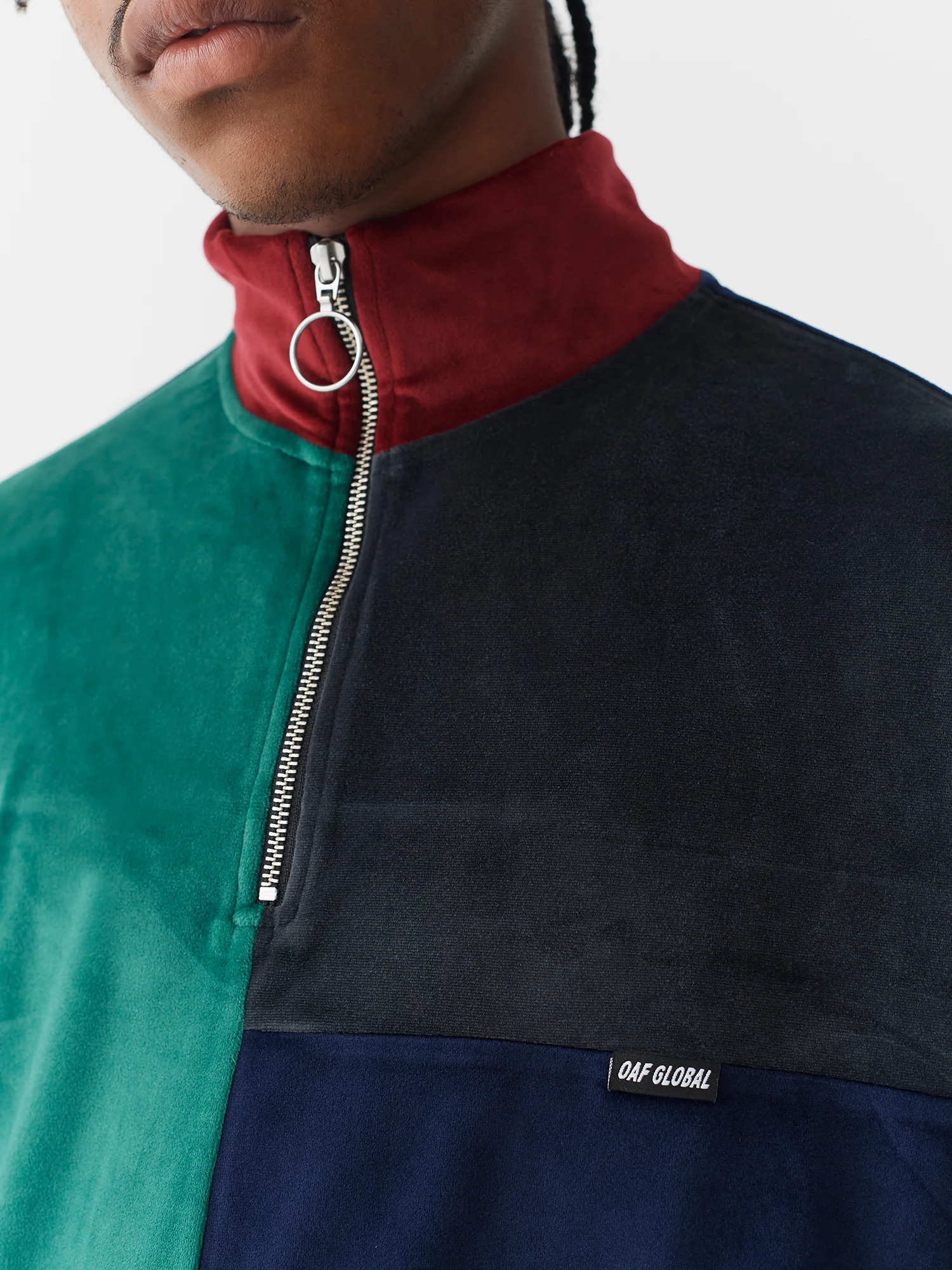 Lazy Oaf Colour Block Velour Half Zip Sweatshirt - Image 3