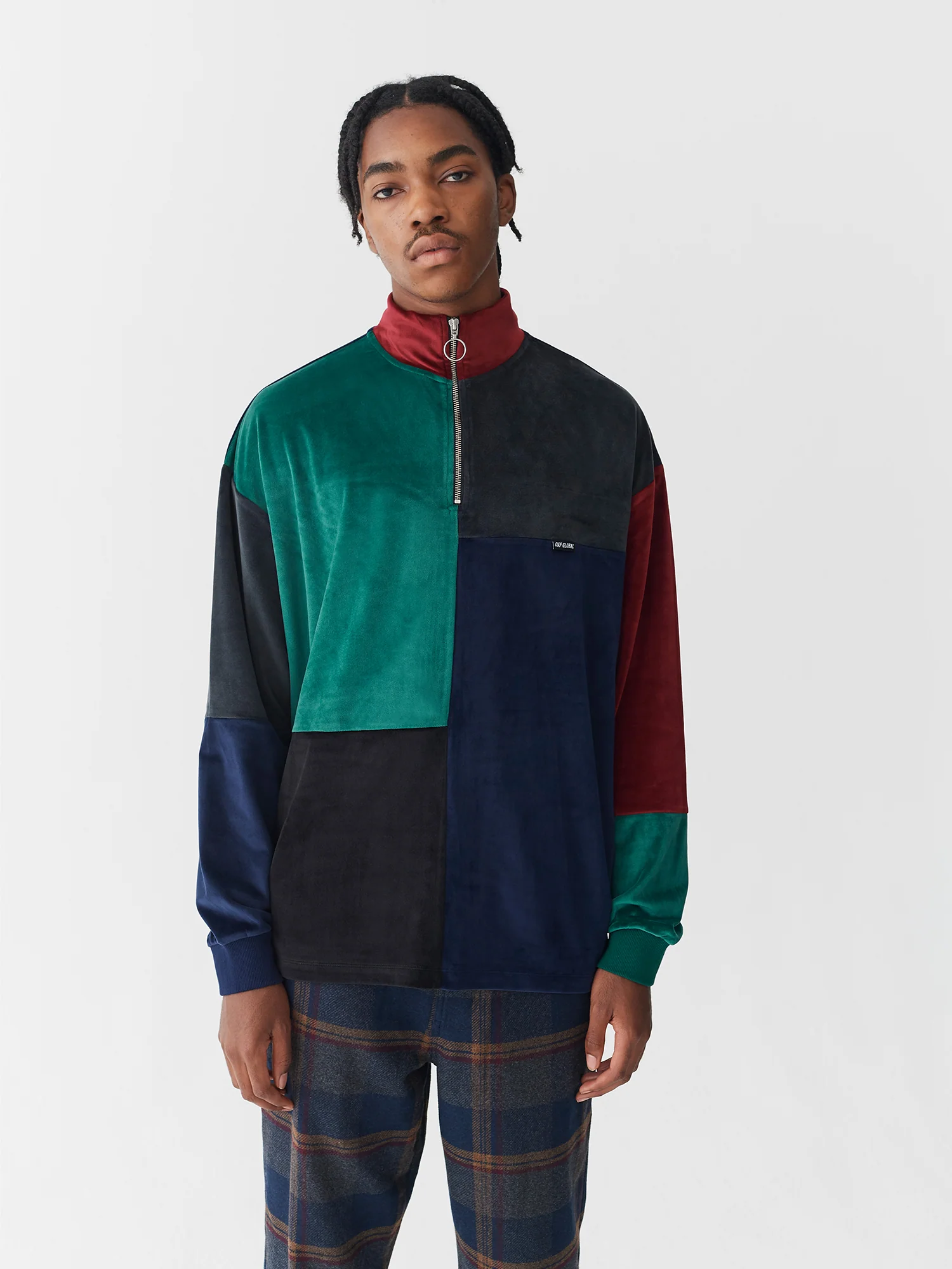 Lazy Oaf Colour Block Velour Half Zip Sweatshirt - Image 5