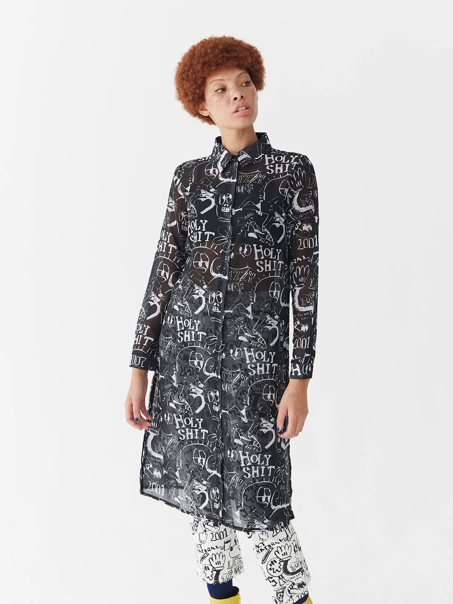 Lazy Oaf Drawn Out Sheer Shirt Dress - Image 5