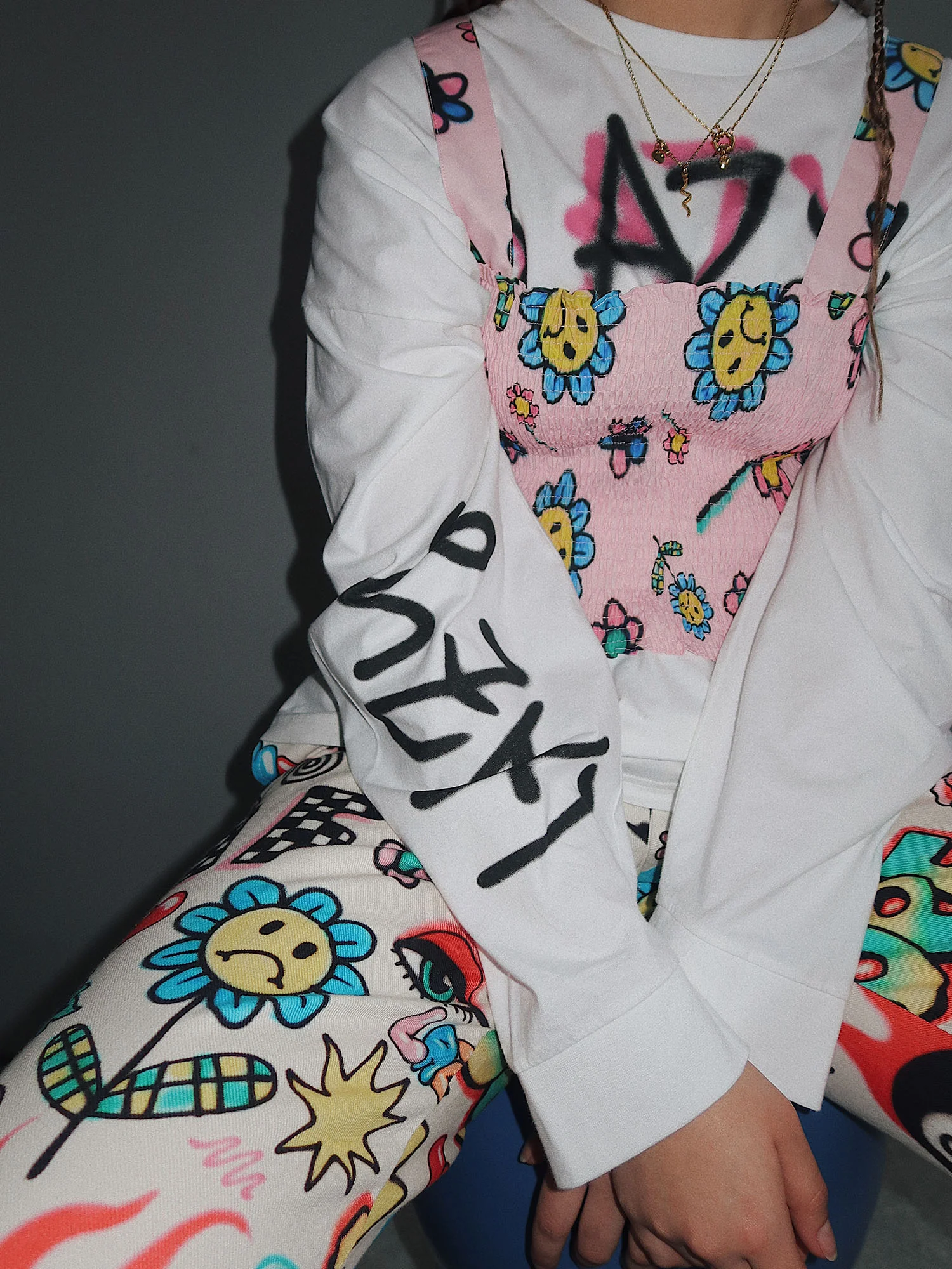 Lazy Oaf Airbrush Flowers Shirred Top - Image 7