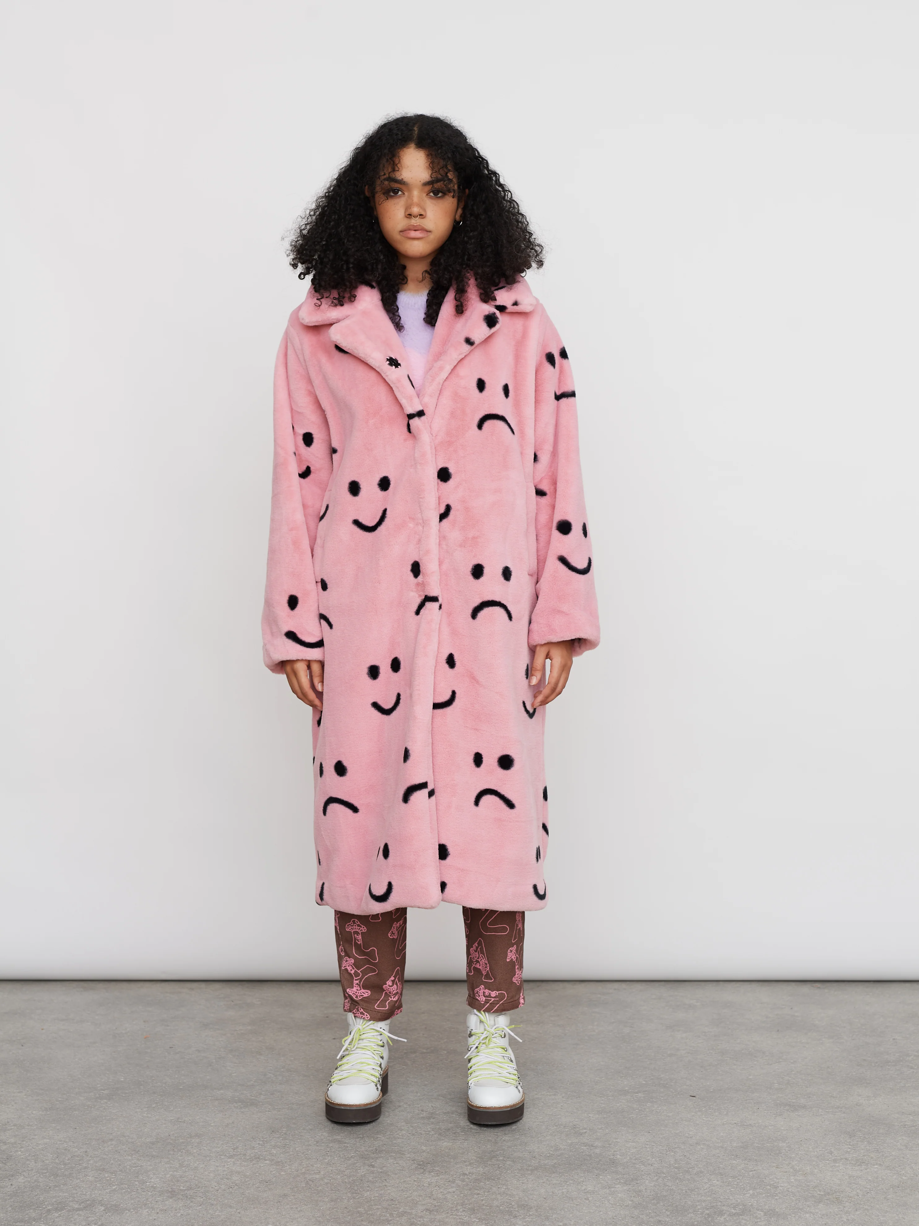 Happy Sad Faux Fur Coat