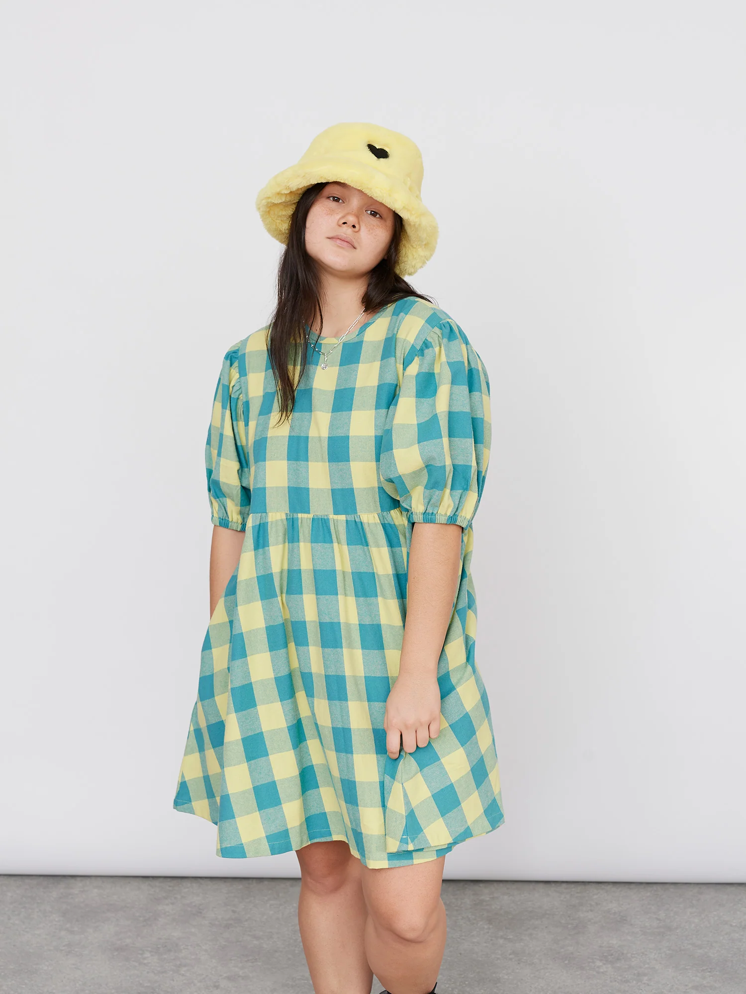 Lazy Oaf Honey Check Puff Sleeve Dress - Image 4