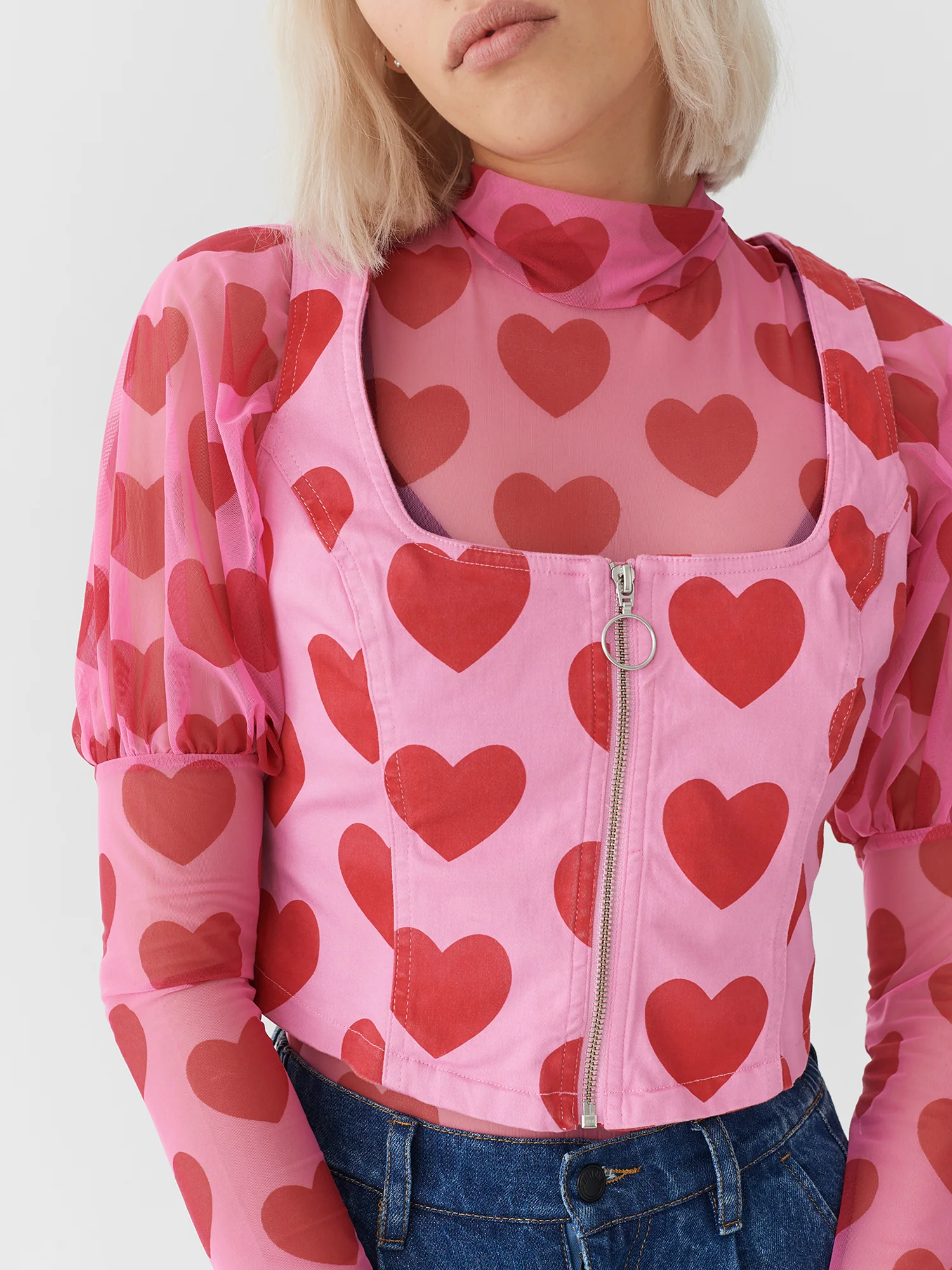 Lazy Oaf I Heart Me Zip Up Corset Top - Image 3