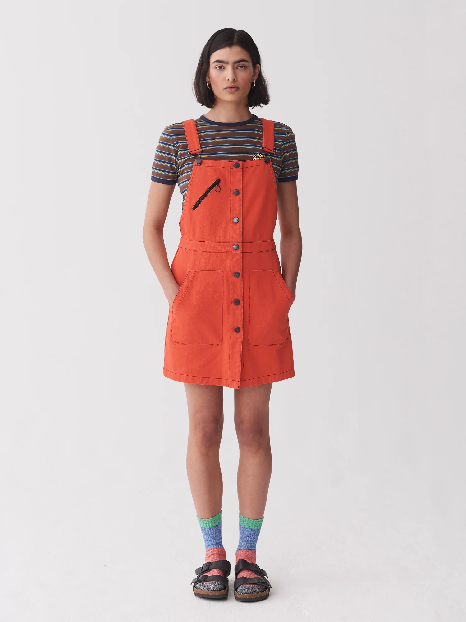 Lazy Oaf Orange Workwear Pinafore Dress - Image 2