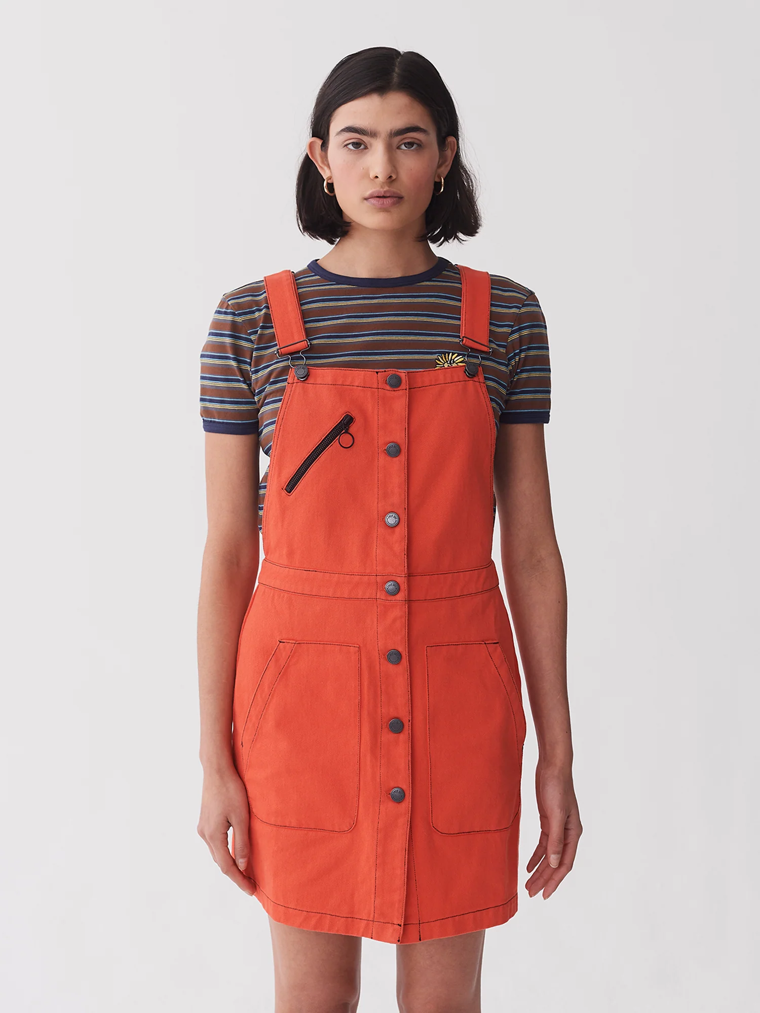 Lazy Oaf Orange Workwear Pinafore Dress - Image 3