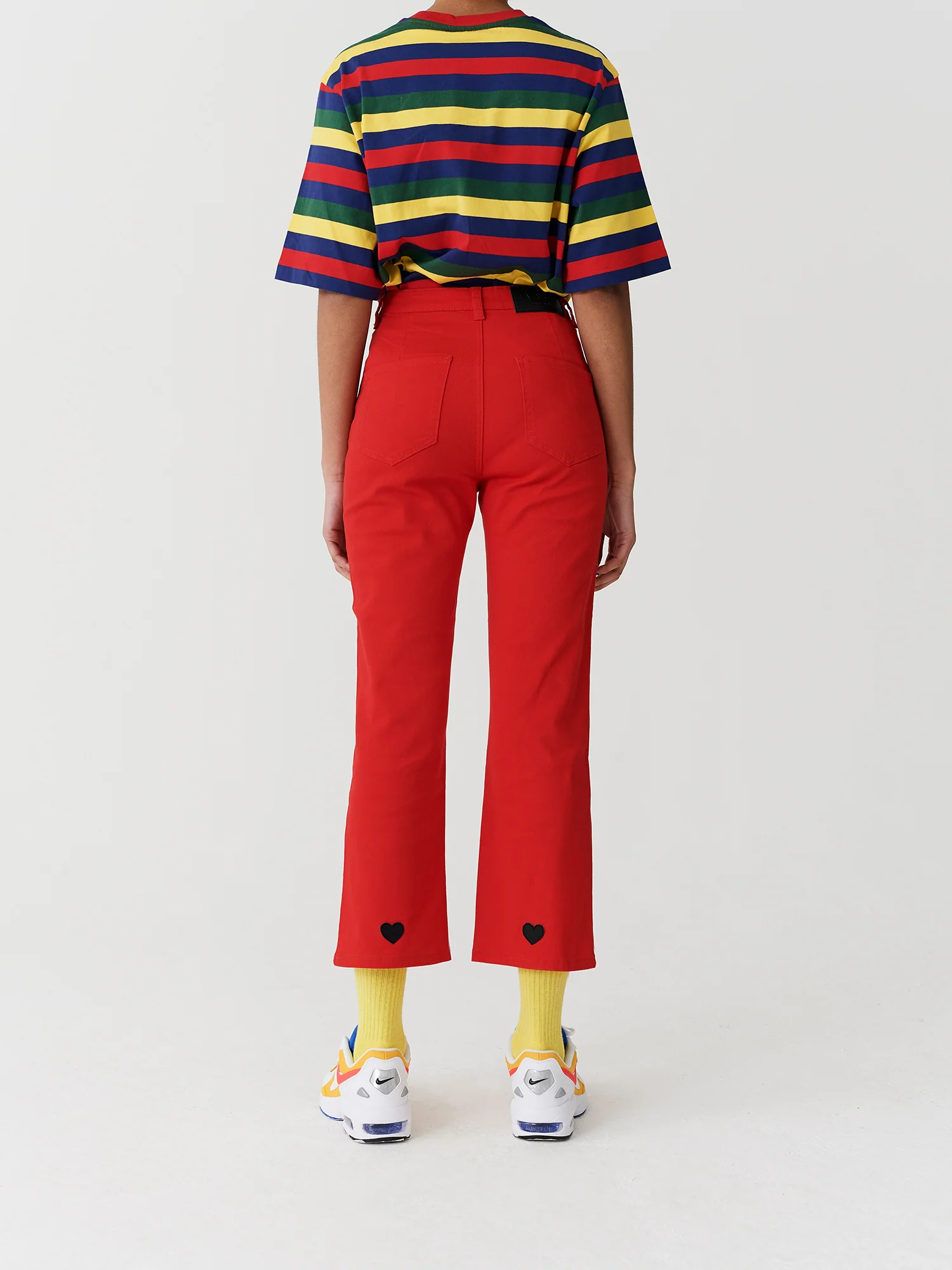 Lazy Oaf Red Heart Denim Kick Flare Trousers - Image 3