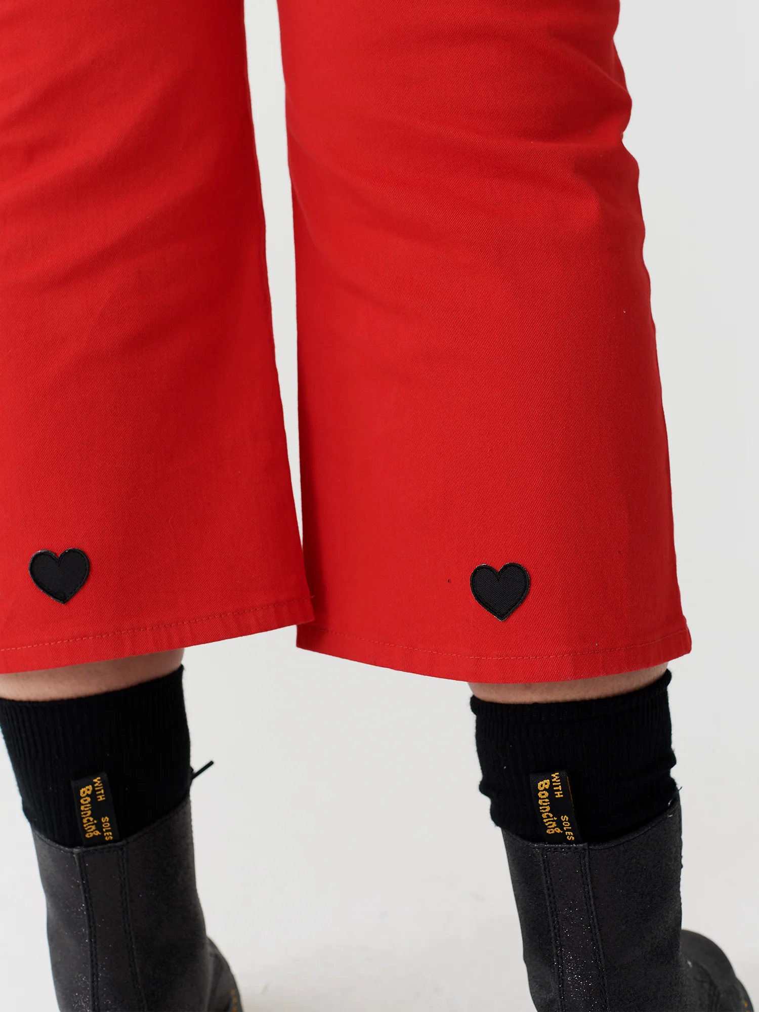 Lazy Oaf Red Heart Denim Kick Flare Trousers - Image 4