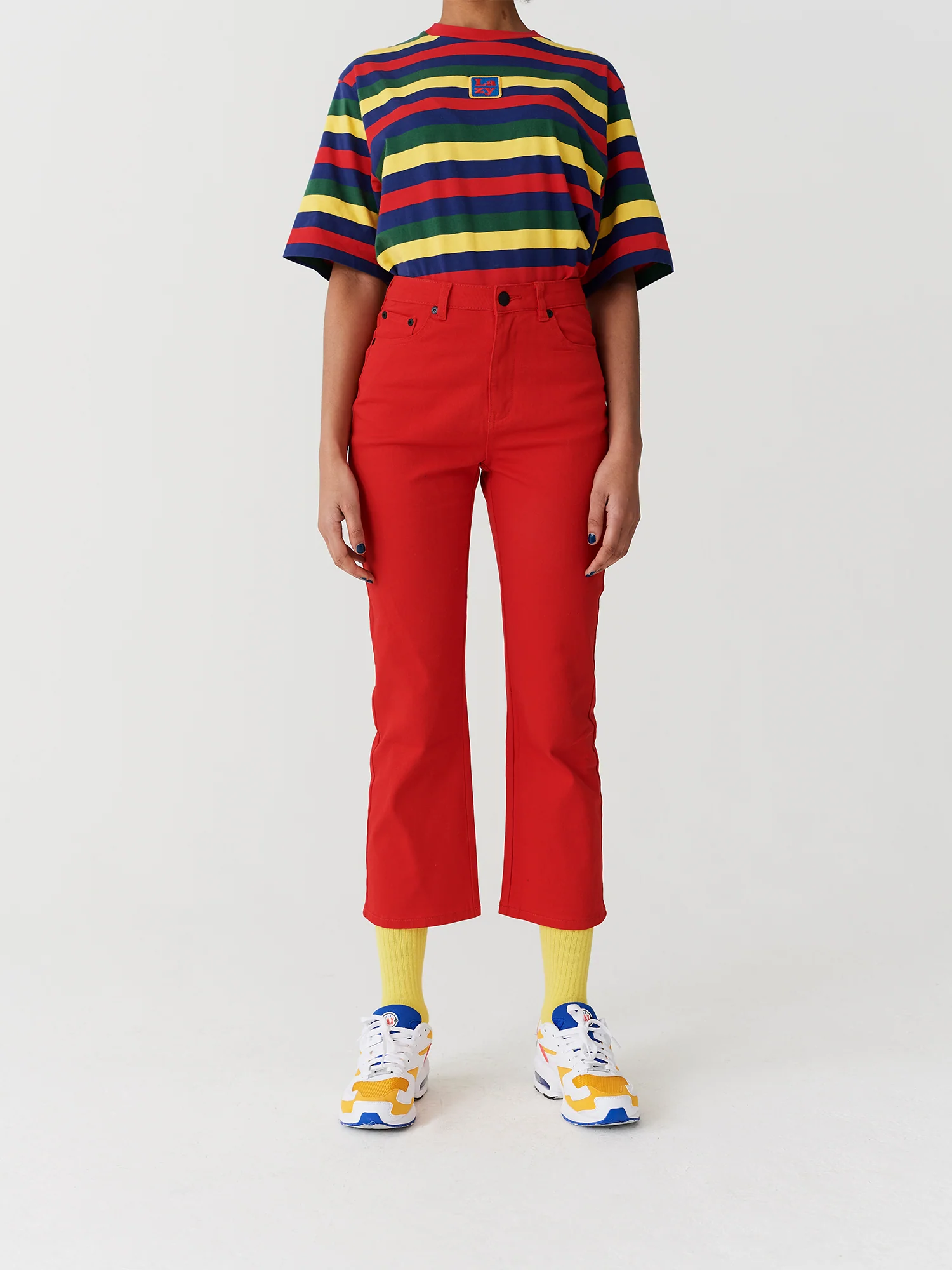 Lazy Oaf Red Heart Denim Kick Flare Trousers - Image 6