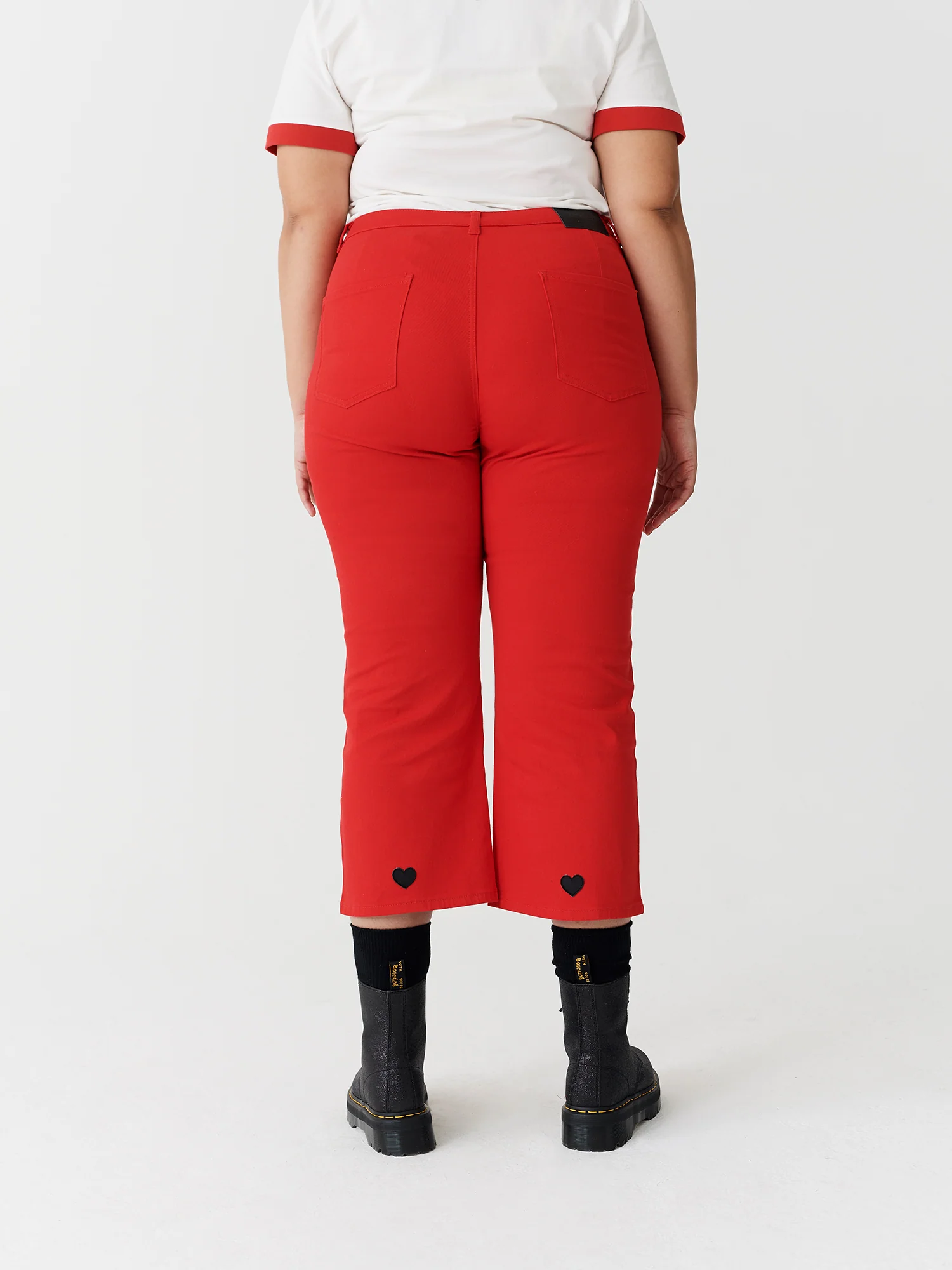 Lazy Oaf Red Heart Denim Kick Flare Trousers - Image 7