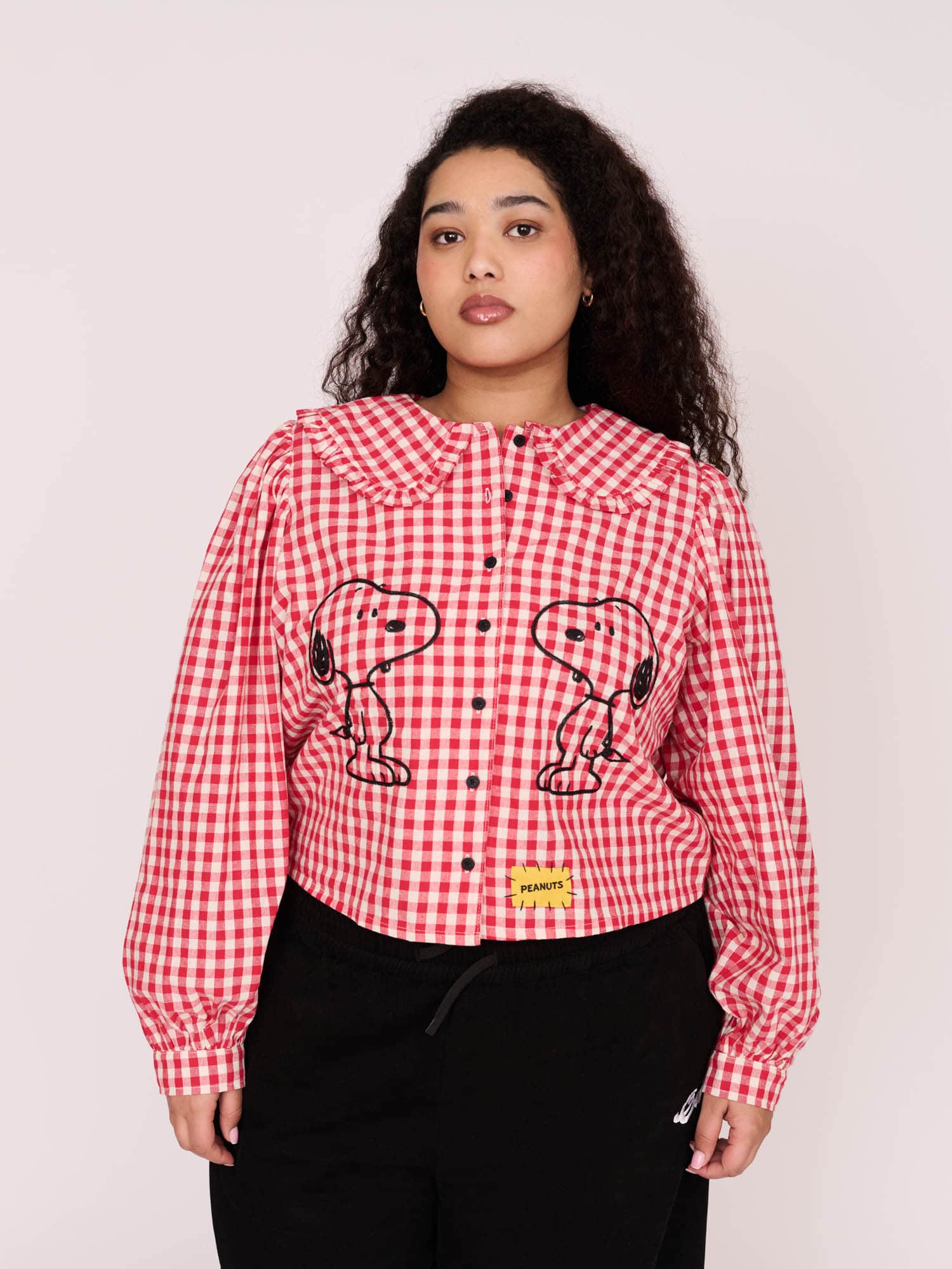 Lazy Oaf x Peanuts Snoopy Gingham Collared Shirt - Image 4
