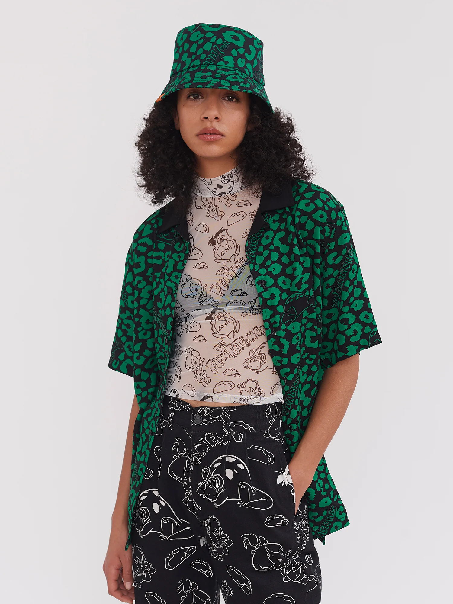 Lazy Oaf x The Flintstones Dino Leopard Bowling Shirt
