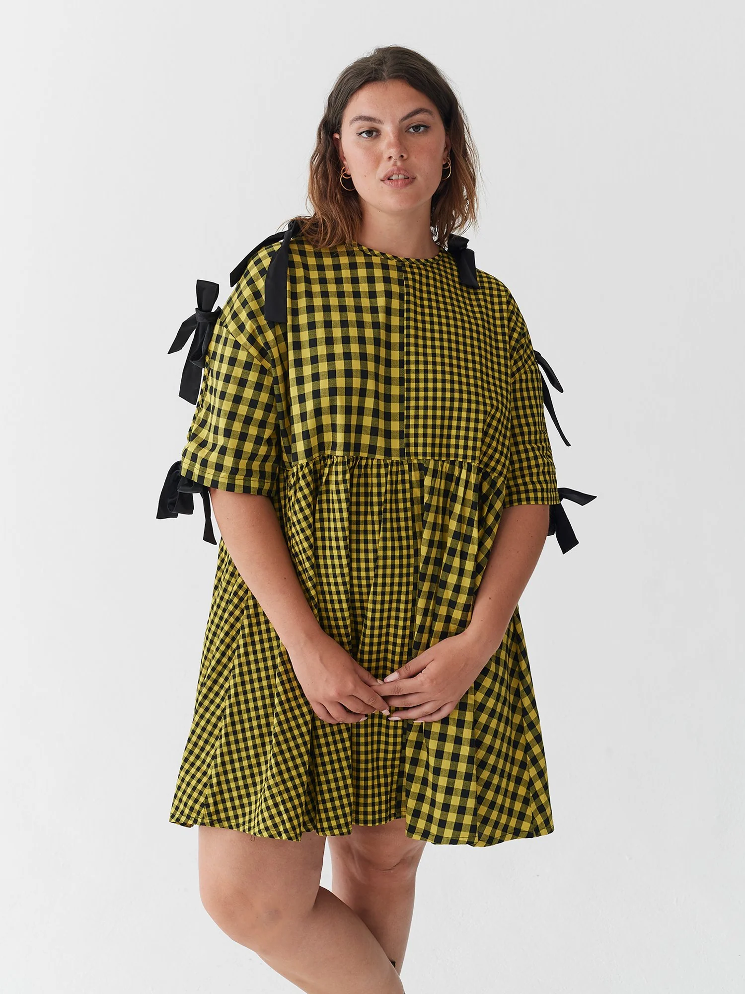 Lazy Oaf Yellow Tie Sleeve Smock Dress - Image 2