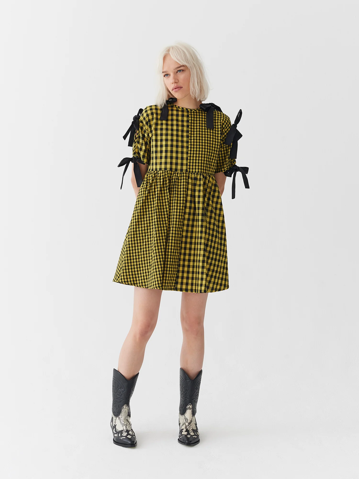 Lazy Oaf Yellow Tie Sleeve Smock Dress - Image 7